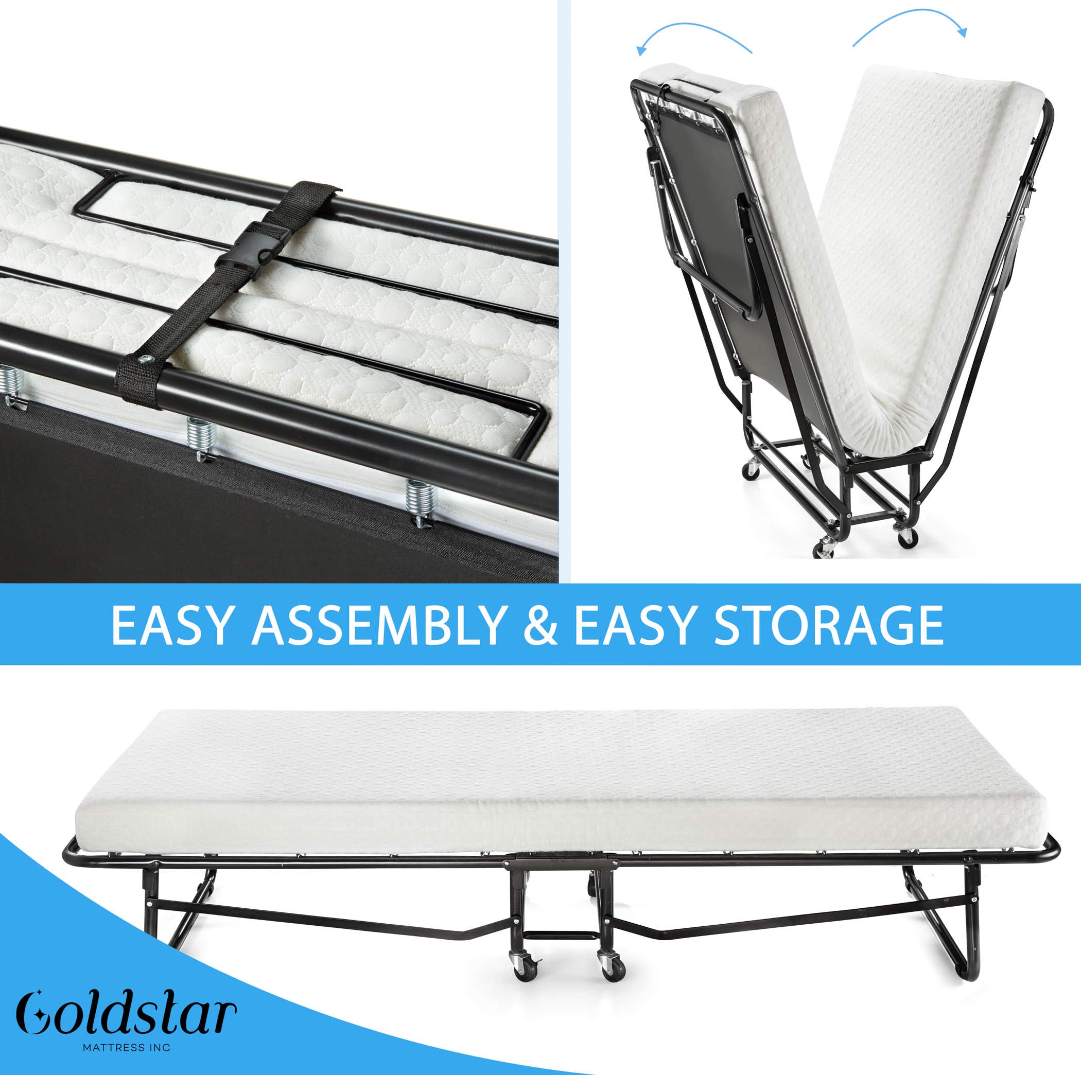 Heavy Duty Roll Away Bed with 4 Inch Memory Foam Mattress for Adults & Kids - Portable Guest Bed Cot on Wheels (31x75 Inches) - Perfect for Spare Rooms, Sleepovers & Temporary Sleeping Solutions