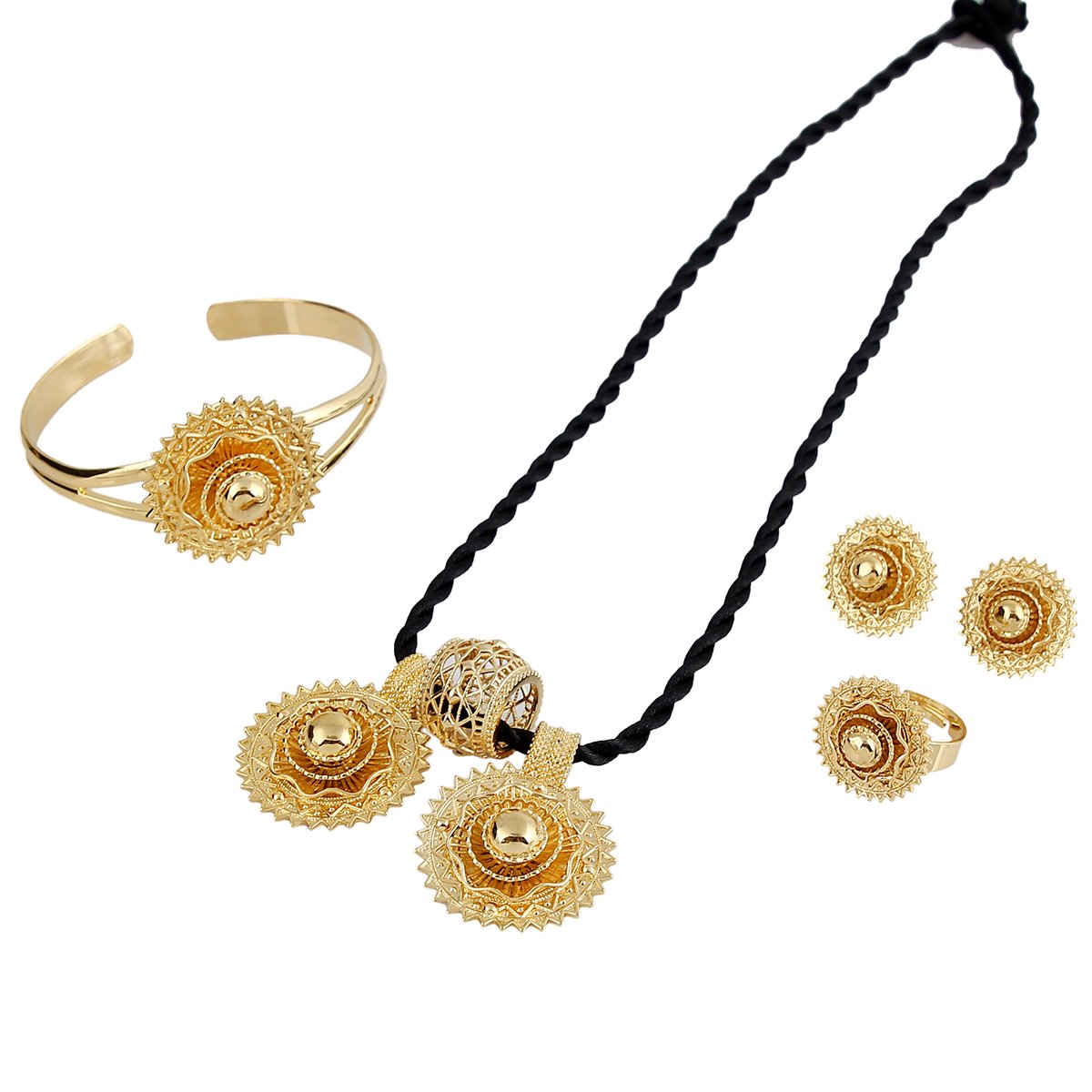 24K Gold Plated Ethiopian Jewelry Set for Women - Traditional African Eritrean Necklace & Earrings - Perfect for Weddings, Parties & Cultural Celebrations