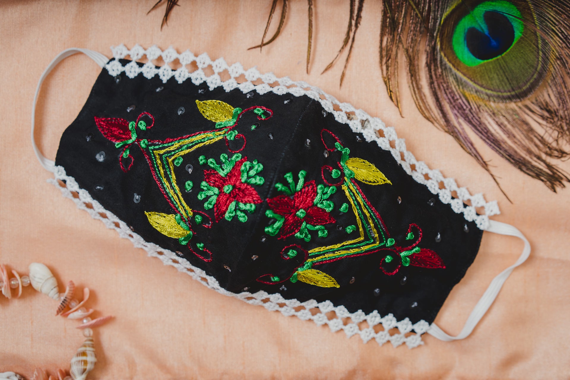 Floral Embroidered Cotton Lace Face Mask - Breathable & Stylish (Set of 4 Different Designs) for Women, Fashion Accessories, Daily Wear & Special Occasions