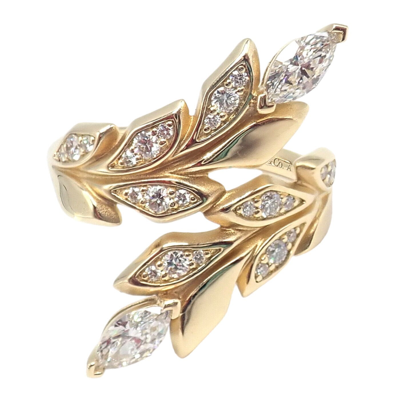 Authentic Tiffany & Co 18K Yellow Gold Diamond Victoria Vine Bypass Ring - Elegant Wedding Band, Anniversary Gift & Luxury Jewelry for Women