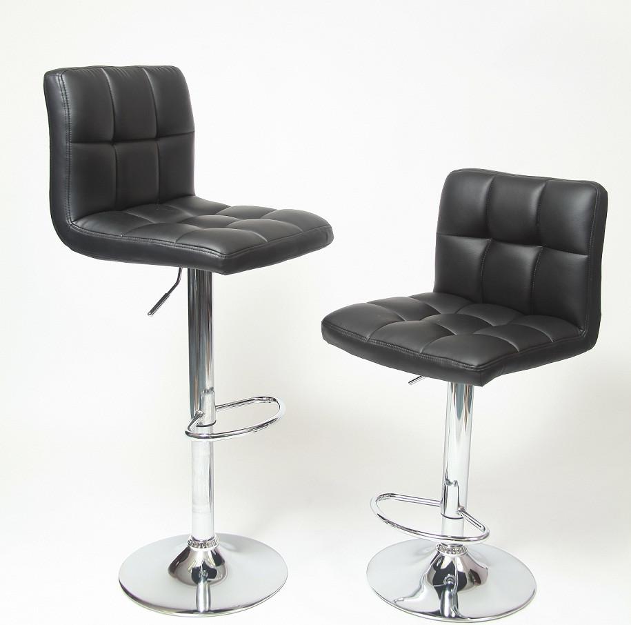 Premium Adjustable Hydraulic Bar Stools with Swivel Base - Set of 2 Black Leather Counter Height Stools for Kitchen Island, Home Bar & Dining Room