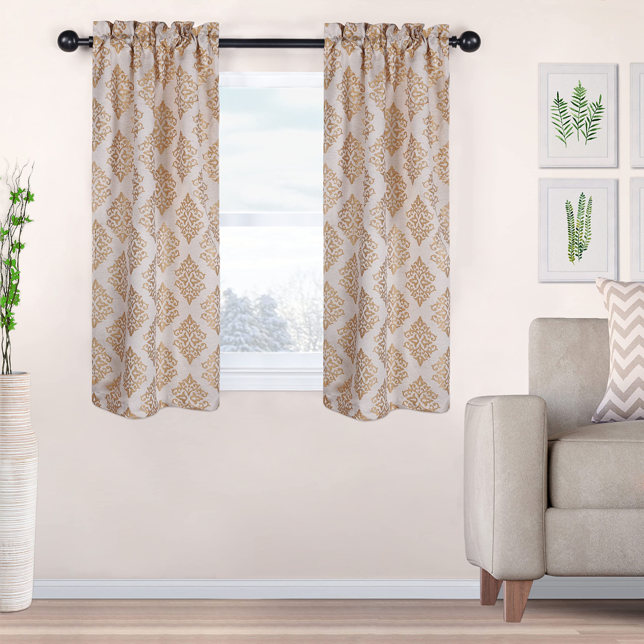 Elegant Venetian Damask Jacquard Embroidered Curtains - Set of 2, 26