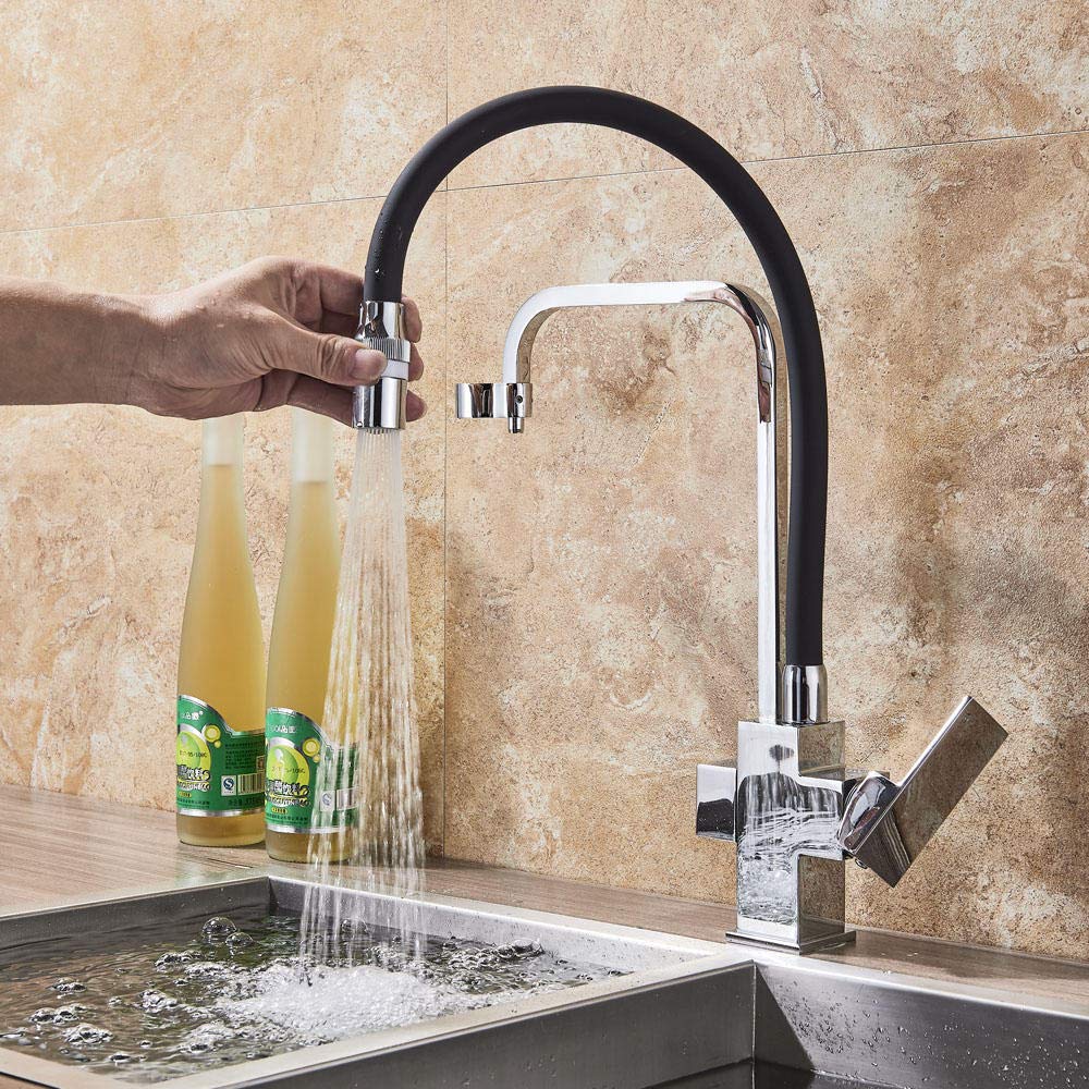 3-Way 360° Swivel Deck Mount Kitchen Sink Faucet with Water Purification - Pure Drinking Water Tap for Cooking, Washing & Beverage Preparation