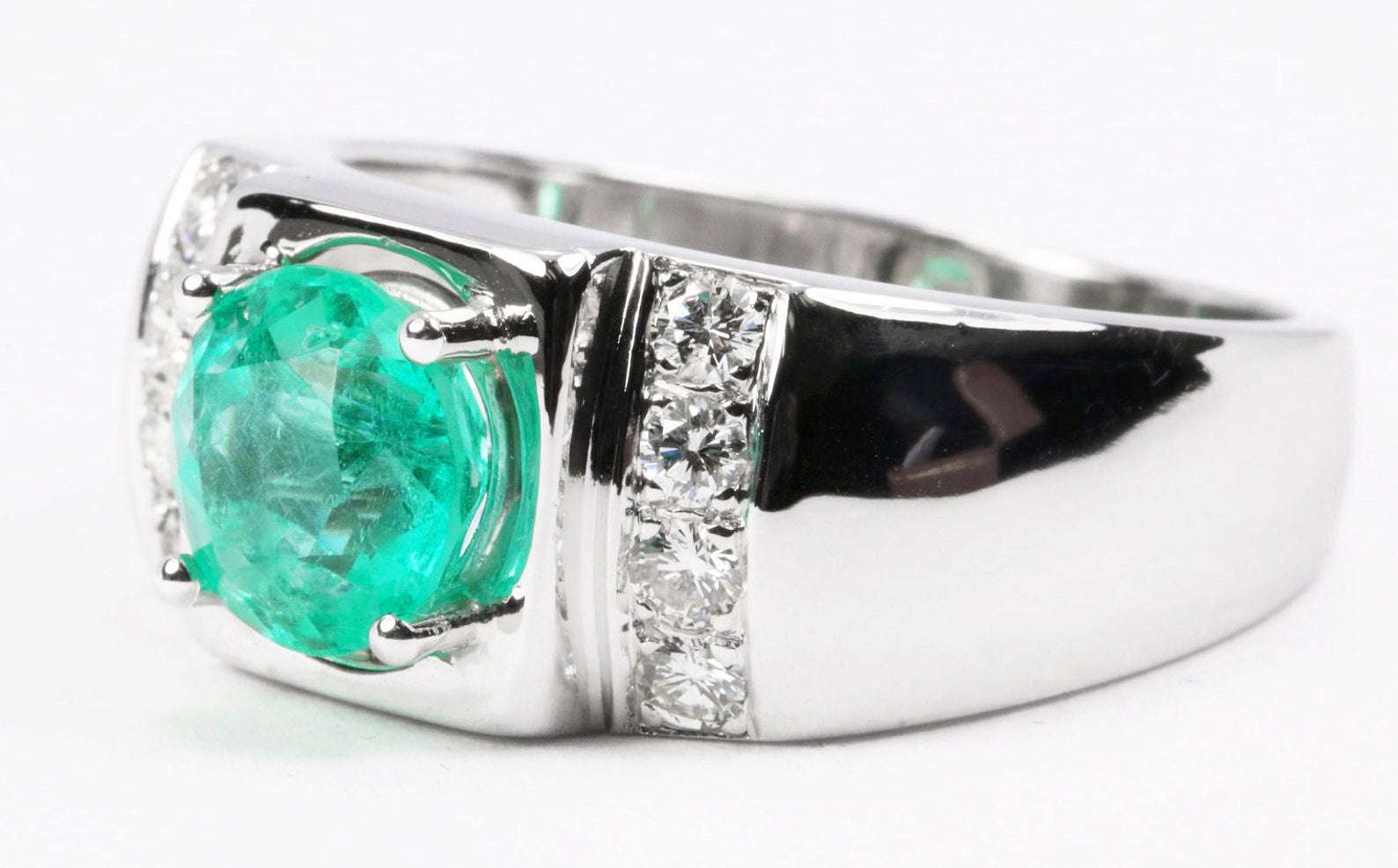 3.10tcw Round Colombian Emerald & Diamond Men's Ring for Wedding, Engagement, Anniversary - Luxury Handmade Jewelry Gift for Him