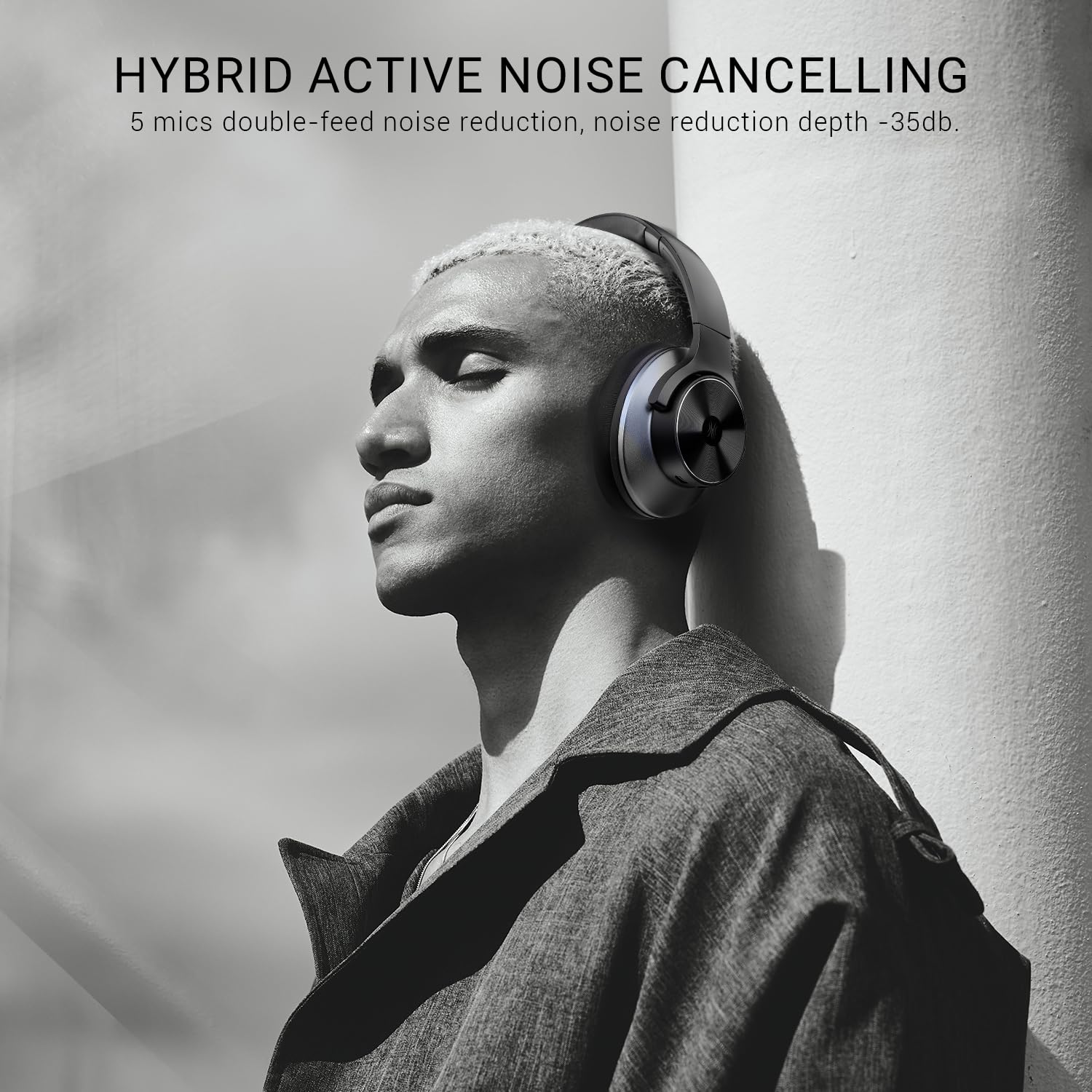 OneOdio A10 Hybrid Active Noise Cancelling Wireless Bluetooth Headphones - Over Ear Hi-Res Audio with 50H Playtime, Deep Bass, 2-in-1 Wired/Wireless - Perfect for Travel, Home Office, Commuting & Gaming