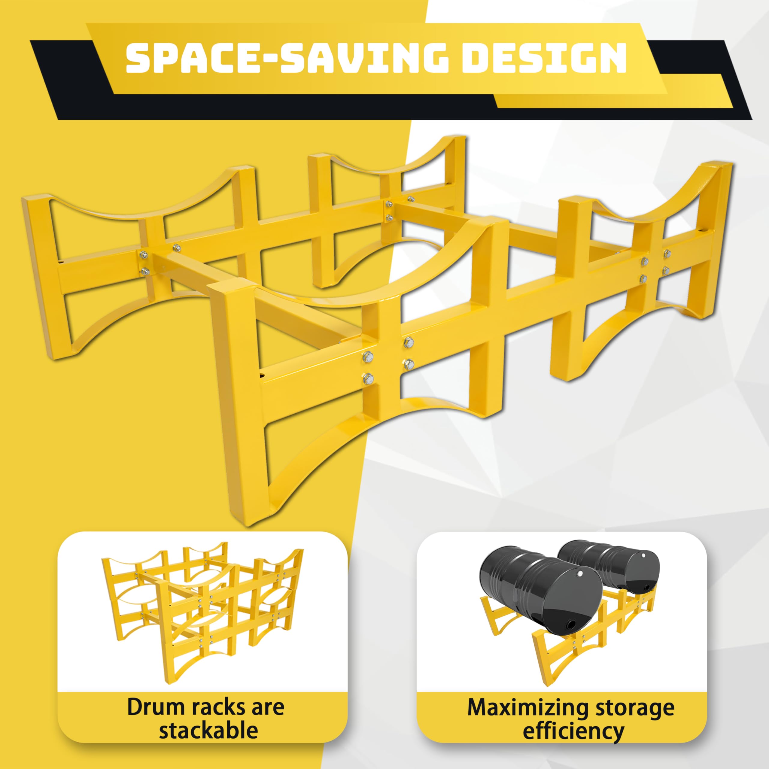 KUAFU Heavy Duty Oil Drum Rack - Stackable 55 Gallon Steel Storage Rack for 2 Barrels, 1600 lbs Load Capacity, Customizable & Stationary - Ideal for Garage, Warehouse & Industrial Oil Drum Organization
