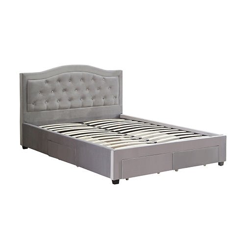 Emily Queen Upholstered Storage Bed with Drawers - Grey Velvet Fabric Platform Bed Frame | Perfect for Small Bedrooms, Guest Rooms & Space-Saving Solutions