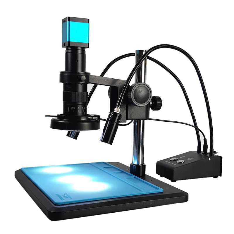 6W Dual LED Gooseneck Microscope Light - 6500K Adjustable Illuminator with Spot Light & 64-LED Ring Light for Stereo Digital Camera, Phone Repair, Soldering & Jewelry Making - Perfect for Precision Work & Detailed Inspection