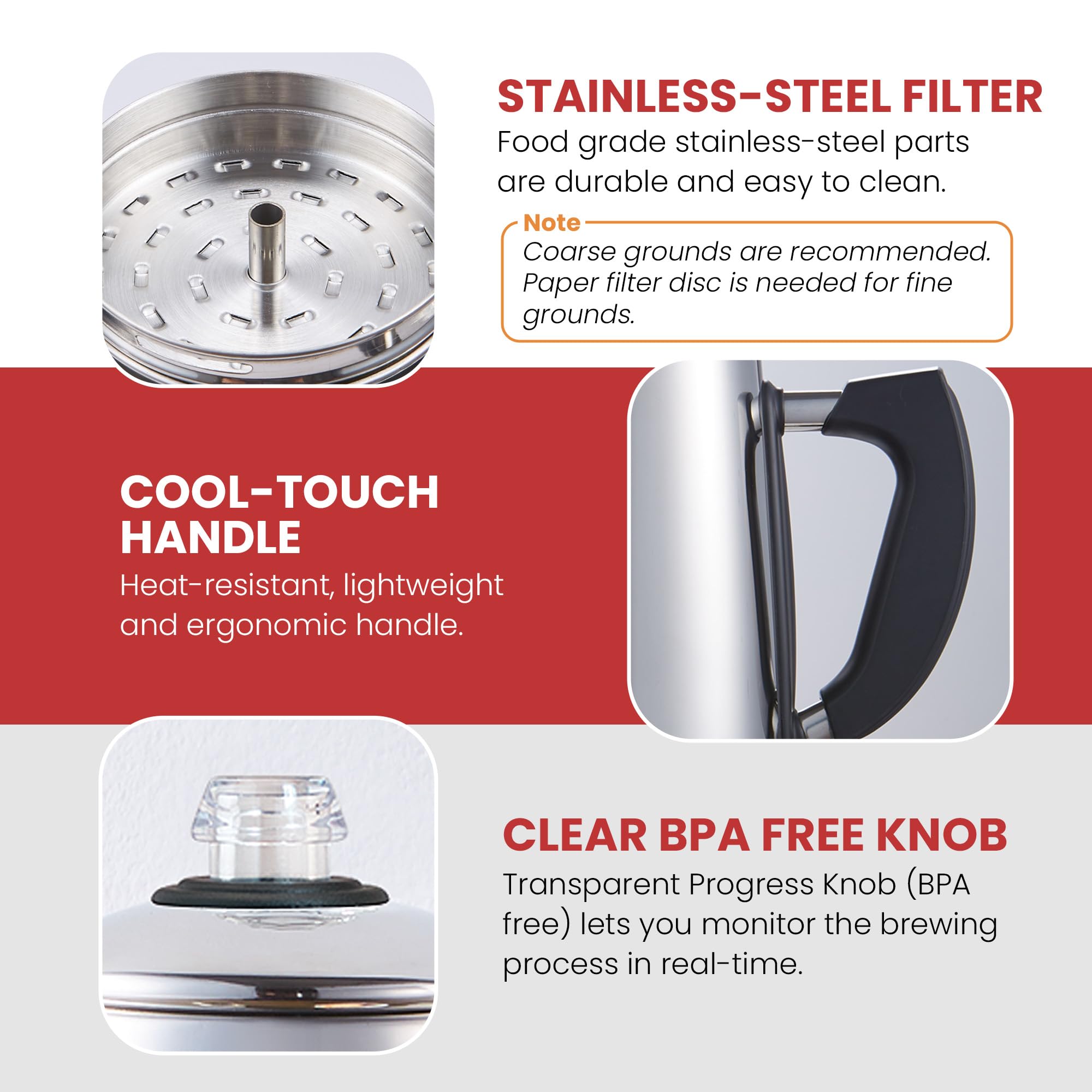 Elite Gourmet EC923 12-Cup Stainless Steel Electric Coffee Percolator - BPA Free, Keep Warm Function, Clear Brew Progress Indicator, Cool-Touch Handle & Cordless Serving - Perfect for Home, Office or Camping Coffee Brewing