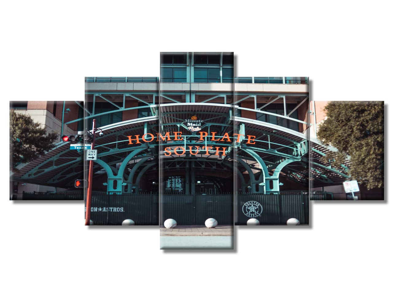 TUMOVO Texas Houston Baseball Stadium Canvas Art - 5 Piece Framed Wall Decor for Living Room, Bedroom & Office - Ready to Hang Baseball Ballpark Paintings (60