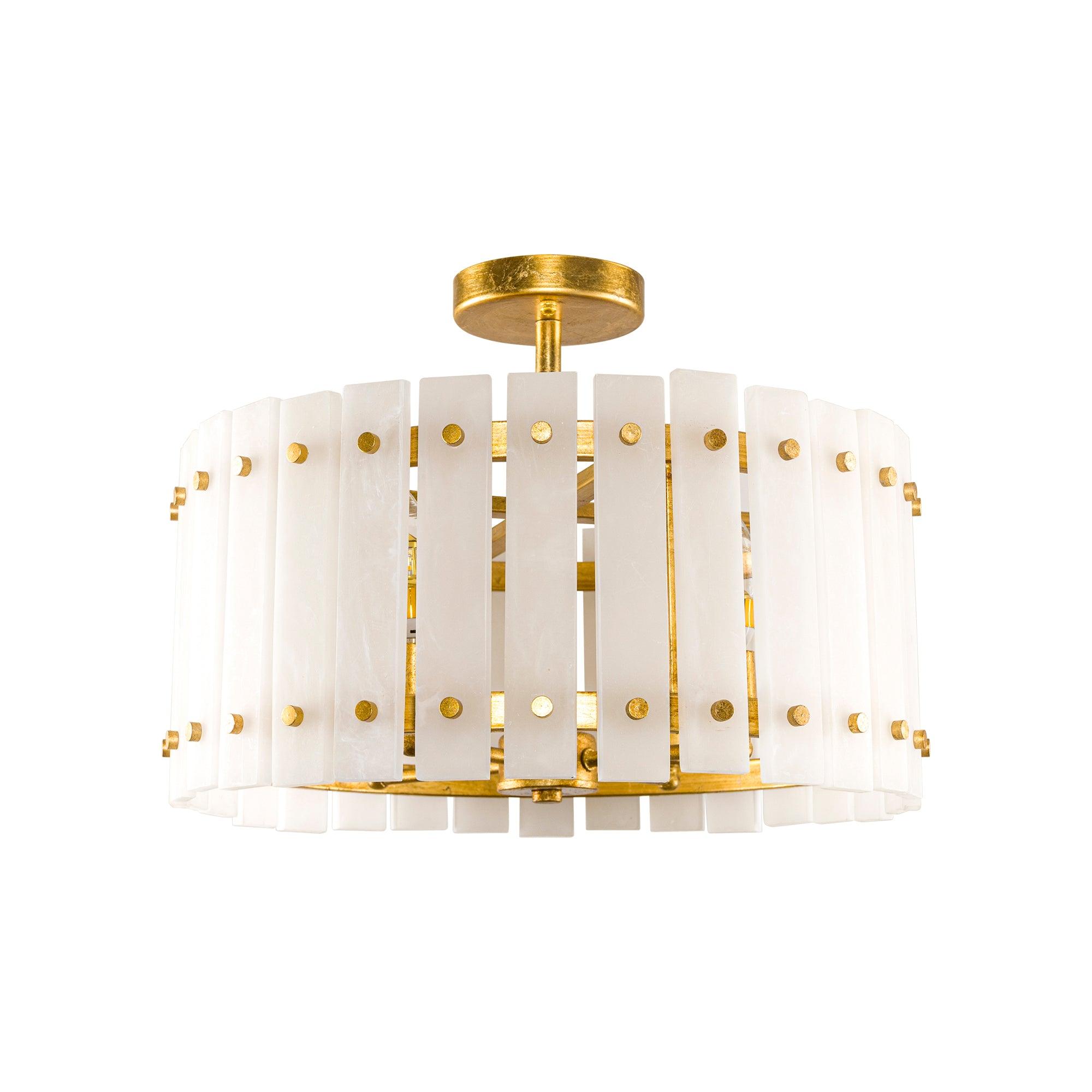 4-Light Modern Drum Marble Semi-Flush Mount Ceiling Light Fixture - Elegant Lighting for Bedroom, Living Room, Dining Room & Hallway