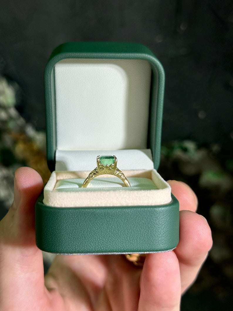 2.37ct Emerald Floral Solitaire Ring in 14K Gold - Elegant Four Prong Setting for Engagement, Anniversary & Special Occasions