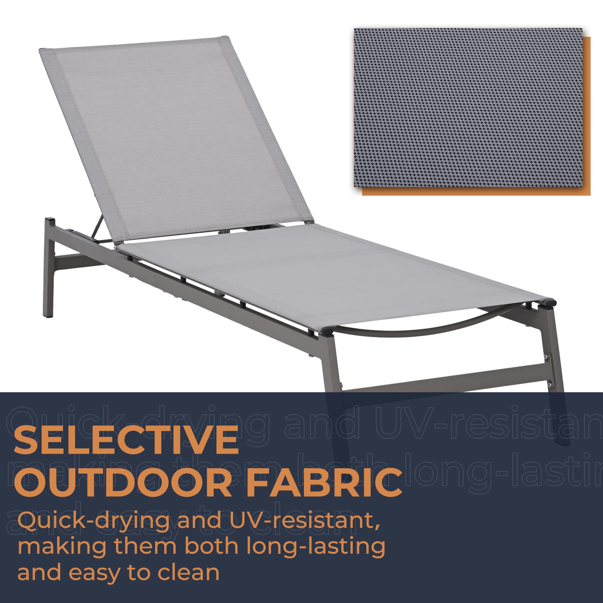 HAPPATIO Patio Chaise Lounge Chair with Breathable Textilene Fabric - All-Weather Outdoor Sun Lounger for Poolside, Beach & Backyard (Ash Gray) | Durable & Comfortable Patio Furniture for Relaxing