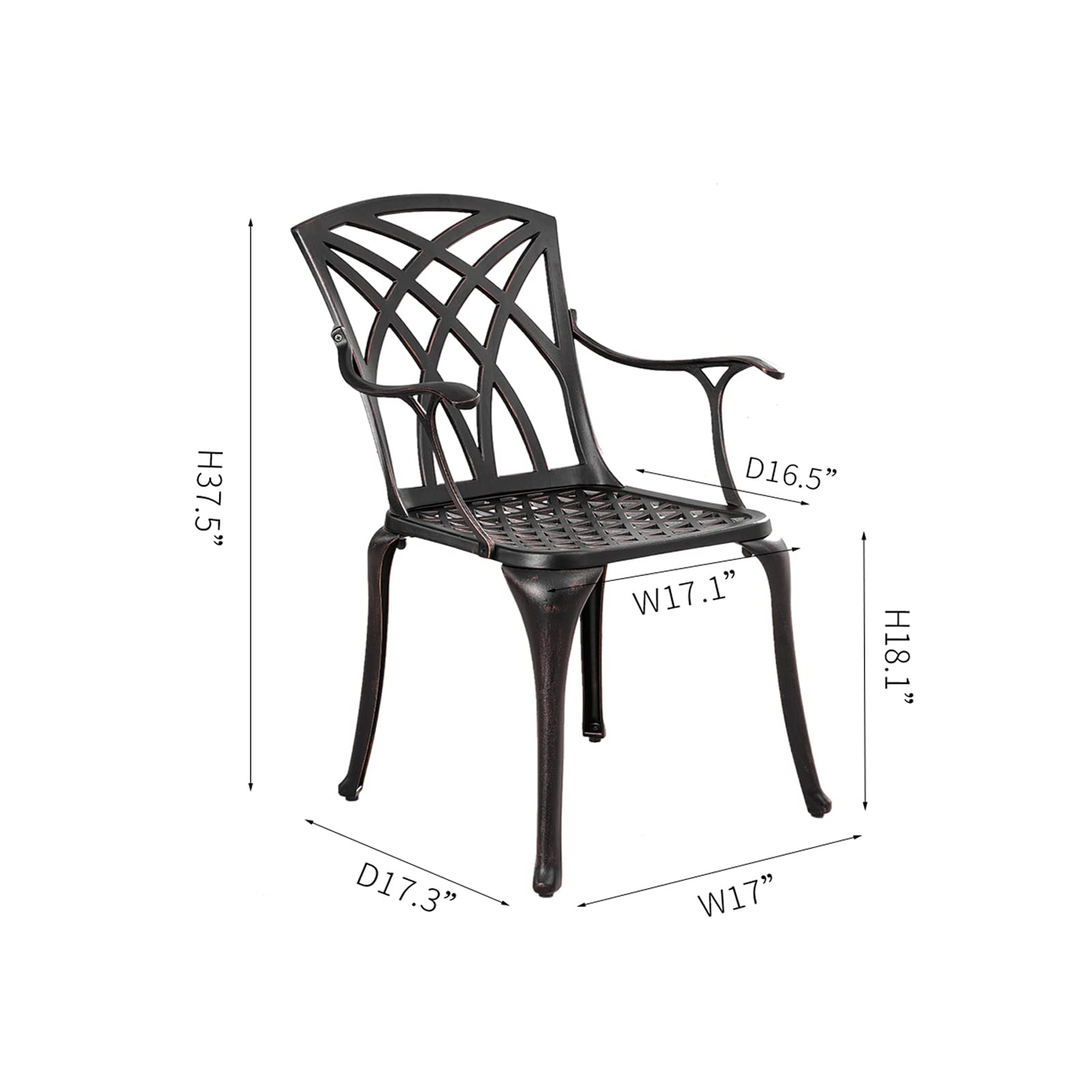 2-Pack Cast Iron Patio Dining Chairs with Armrests - All-Weather Outdoor Bistro Chairs for Balcony, Backyard, Garden - Rust-Resistant Brown Metal Outdoor Seating (Perfect for Outdoor Dining, Lounging & Entertaining)