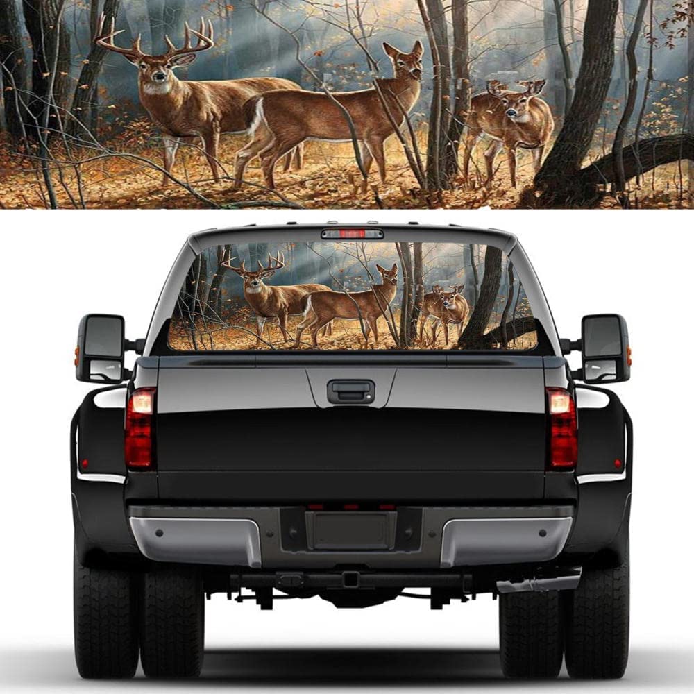 JUZZQ Custom 3D Car Rear Window Stickers - Perforated Vinyl Decals for Windshield & Back Glass | Deer Design Scratch-Resistant Automotive Decoration | Perfect for Cars, Trucks & SUVs (Great for Privacy, Sun Protection & Personalizing Your Vehicle)