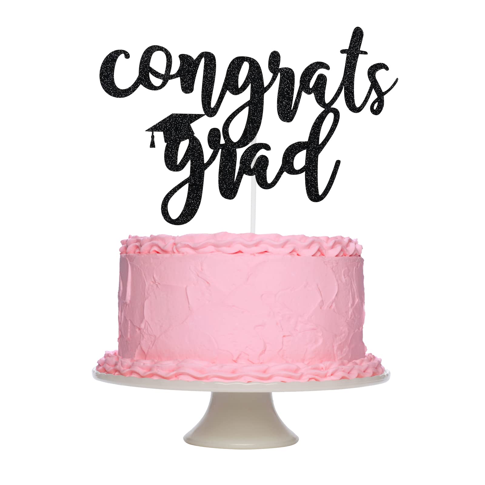 Black Glitter Congratulations Graduation Cake Topper - Class of 2023 Graduation Party Decorations | Perfect for Graduation Cakes, Cupcakes & Dessert Tables