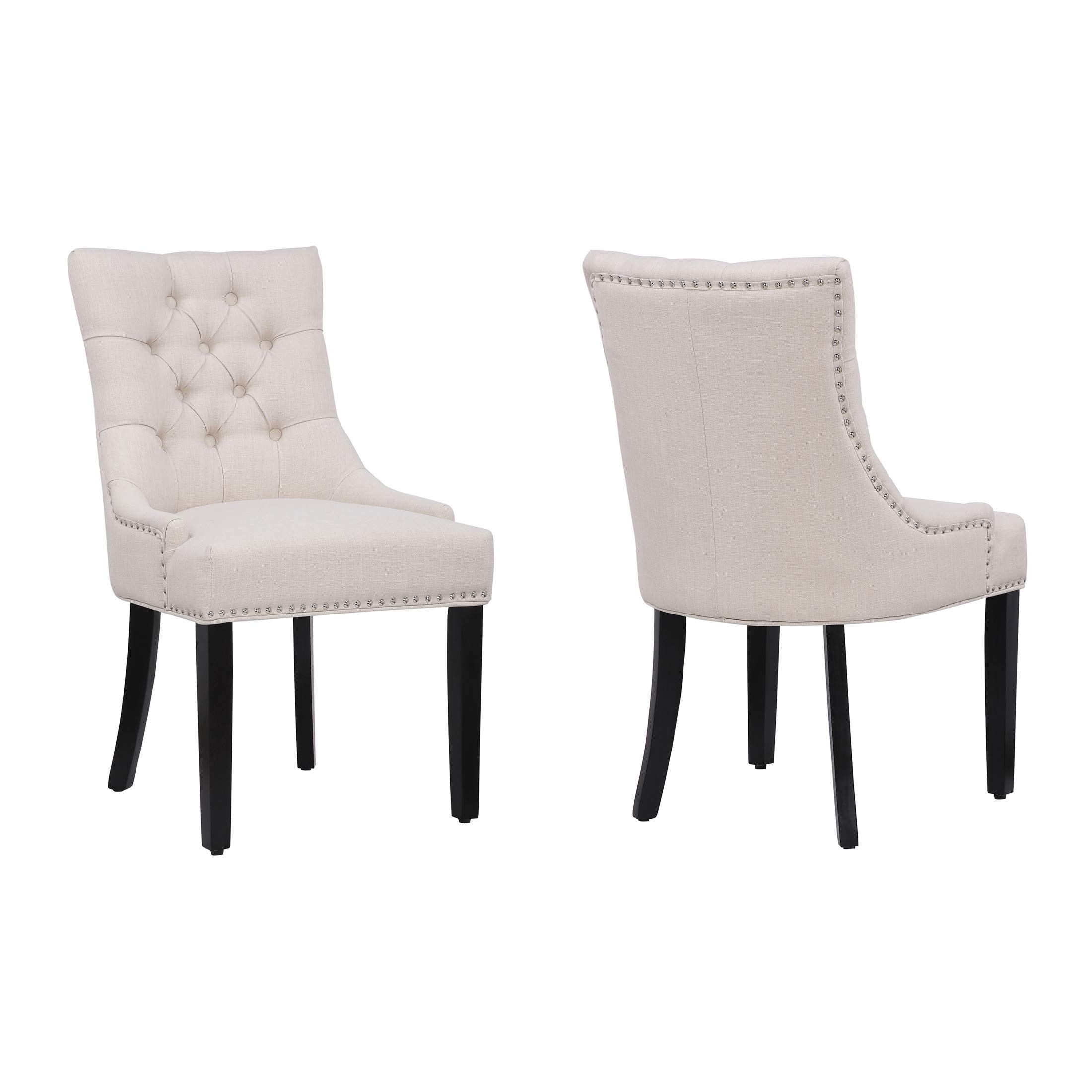 WestinTrends Hayes Upholstered Dining Chairs Set of 2 - Modern Wingback Button Tufted Kitchen & Dining Room Chairs with Solid Wood Legs, Linen Fabric, Beige - Perfect for Farmhouse, Modern & Contemporary Home Decor