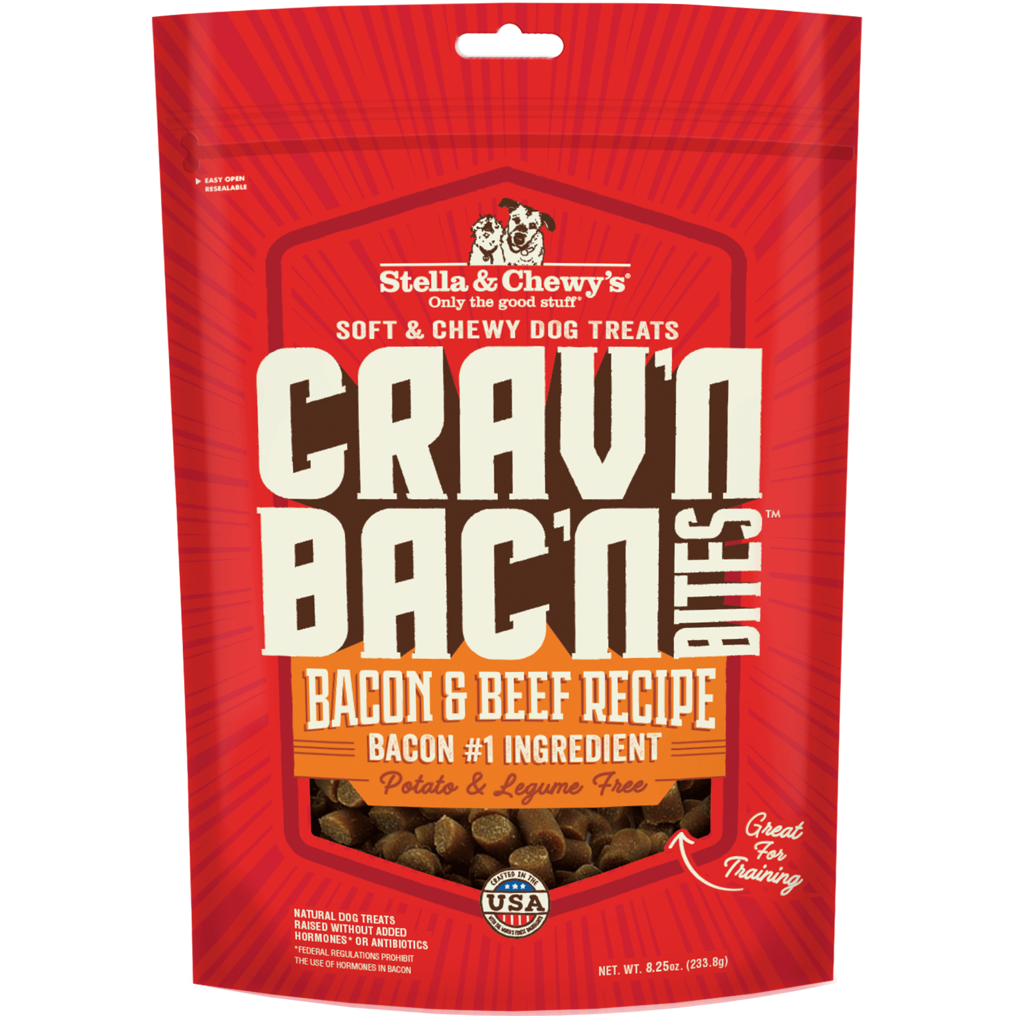 Stella & Chewy's Crav'n Bac'n and Beef Bites Dog Treats - 8.25 oz | Grain-Free, Protein-Rich Natural Snacks for Dogs | Perfect for Training, Rewards & On-the-Go Treats