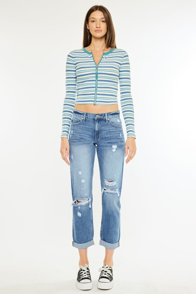 Lowell Mid Rise Classic Boyfriend Jeans for Women - Comfortable Stretch Denim Pants for Casual Wear & Everyday Outfits
