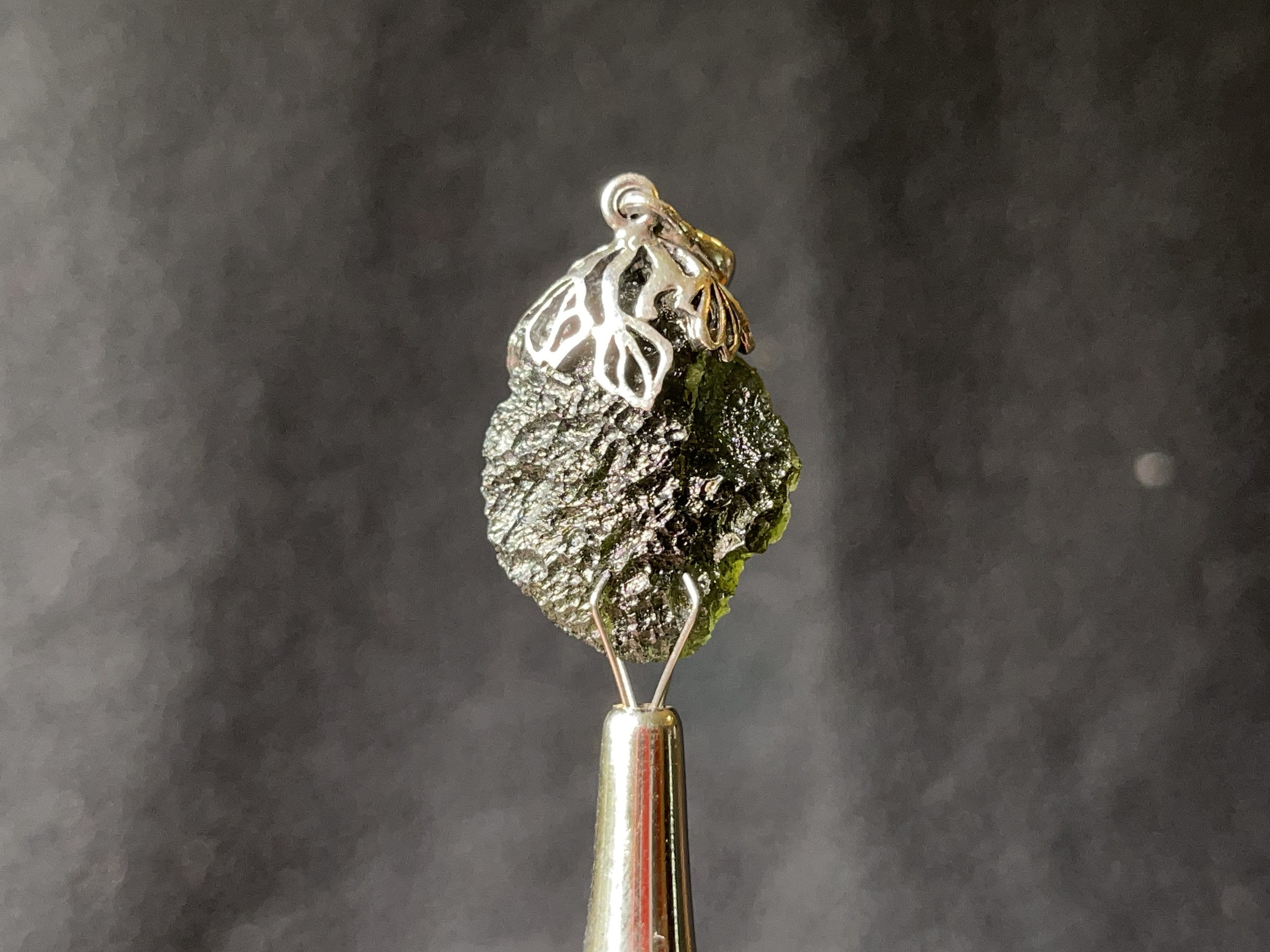 Genuine Moldavite Pendant Necklace in Sterling Silver with Leaf Bail – Authentic Raw Moldavite Jewelry – Perfect for Spiritual Healing, Meditation & Energy Work