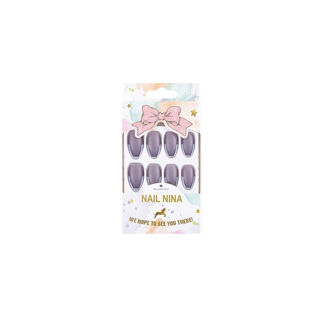 24Pcs Matte Ballerina Long False Nails - Coffin Purple French Tip Acrylic Nail Tips for Women | Full Cover Salon Quality Fake Nails | Perfect for Parties, Weddings & Special Occasions