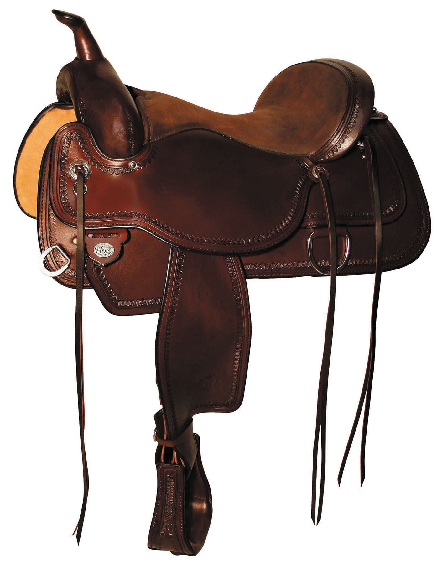 Circle Y Topeka Flex2 Trail Saddle - Wide Walnut Western Horse Riding Saddle for Comfortable Trail Riding & Ranch Work