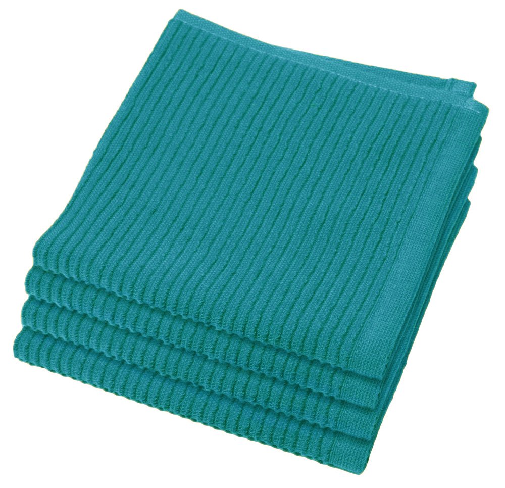 Now Designs Ripple Kitchen Dishcloth Set of 4 - Peacock Green | Super Absorbent & Quick-Drying Dish Towels for Washing Dishes, Cleaning Countertops & Kitchen Surfaces