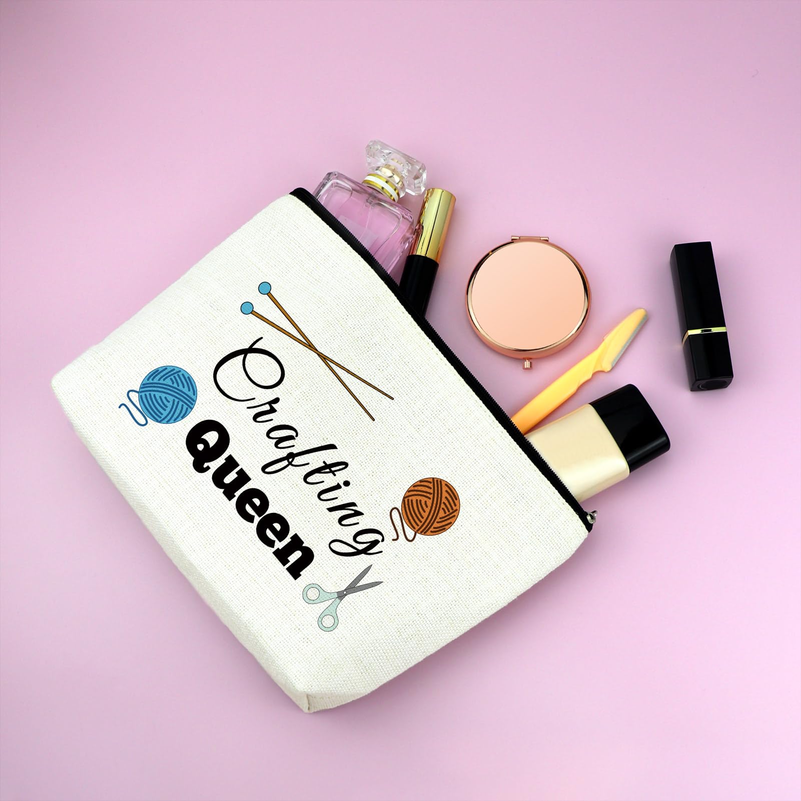 Premium Makeup Bag for Women - Crafting Gifts for Craft Lovers, Sewing Enthusiasts & DIY Queens | Zippered Cosmetic Pouch | Perfect Birthday, Christmas Gift for Her, Friends & Girls | Great for Travel, Daily Use & Organizing Beauty Essentials