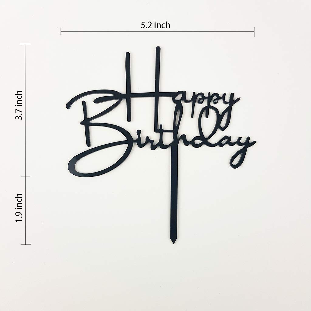Happy Birthday Cake Topper - Black Acrylic Party Decor for Birthday Cakes, Cupcakes & Desserts | Perfect for Birthday Parties, Baby Showers & Celebrations
