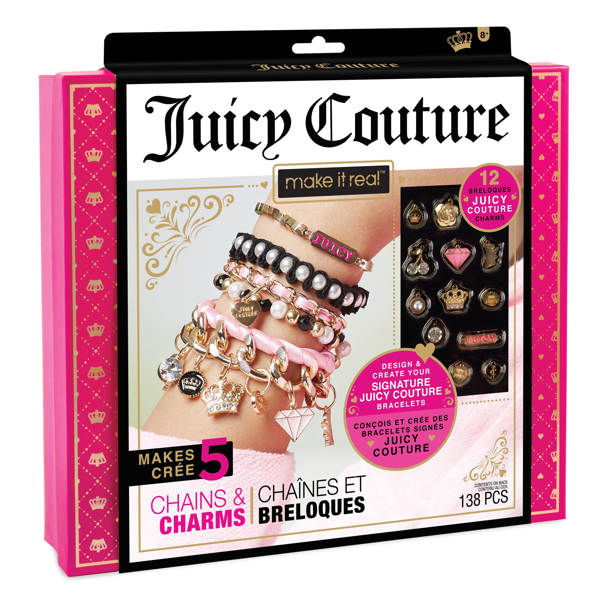 Make It Real Juicy Couture DIY Bracelet Kit - 12 Charms for Up to 5 Bracelets - Fine Motor Skills Activity for Girls Ages 8+ - Perfect for Birthday Gifts, Craft Parties & Creative Play