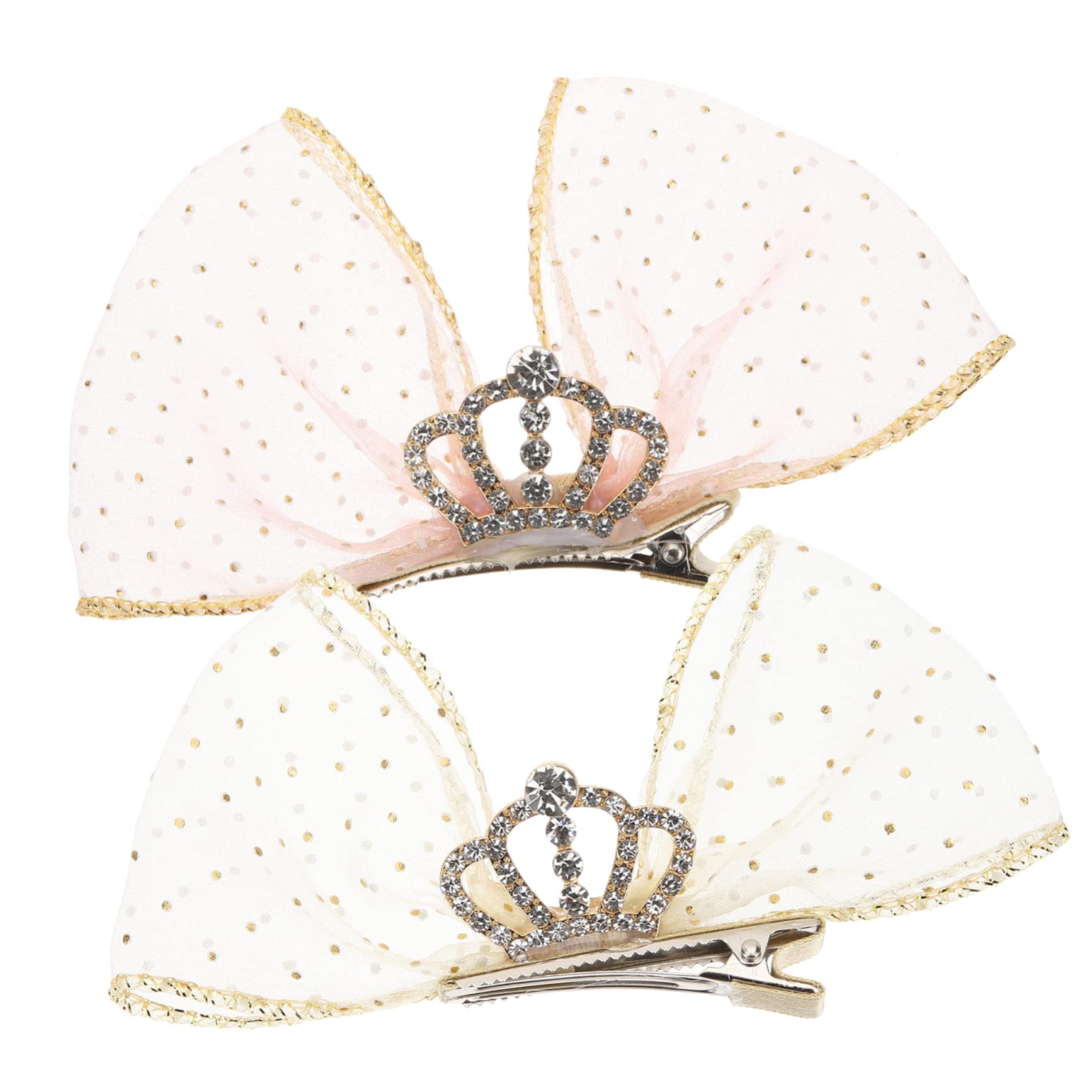 KALLORY 2-Pack Kids Hair Clips - Metal Crown Barrettes for Girls & Women, Lace Hair Bows & Hair Accessories for Parties, Weddings & Special Occasions