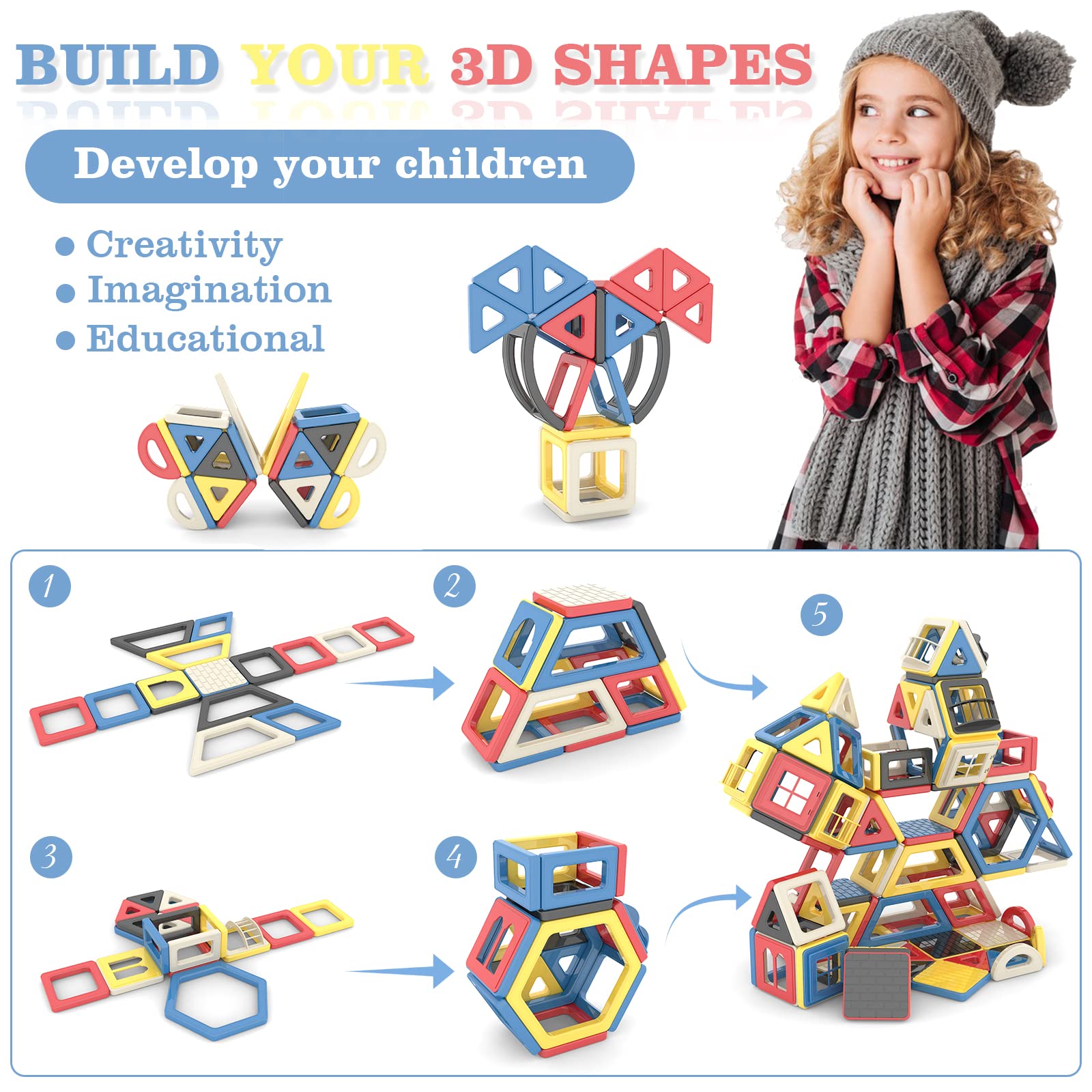 AOMIKS 161-Piece Magnetic Building Blocks Set - STEM Educational Toys for Kids Ages 3+, Creative Construction Stacking Tiles for Boys & Girls | Perfect for Classroom Learning, Birthday Gifts & Indoor Playtime Activities