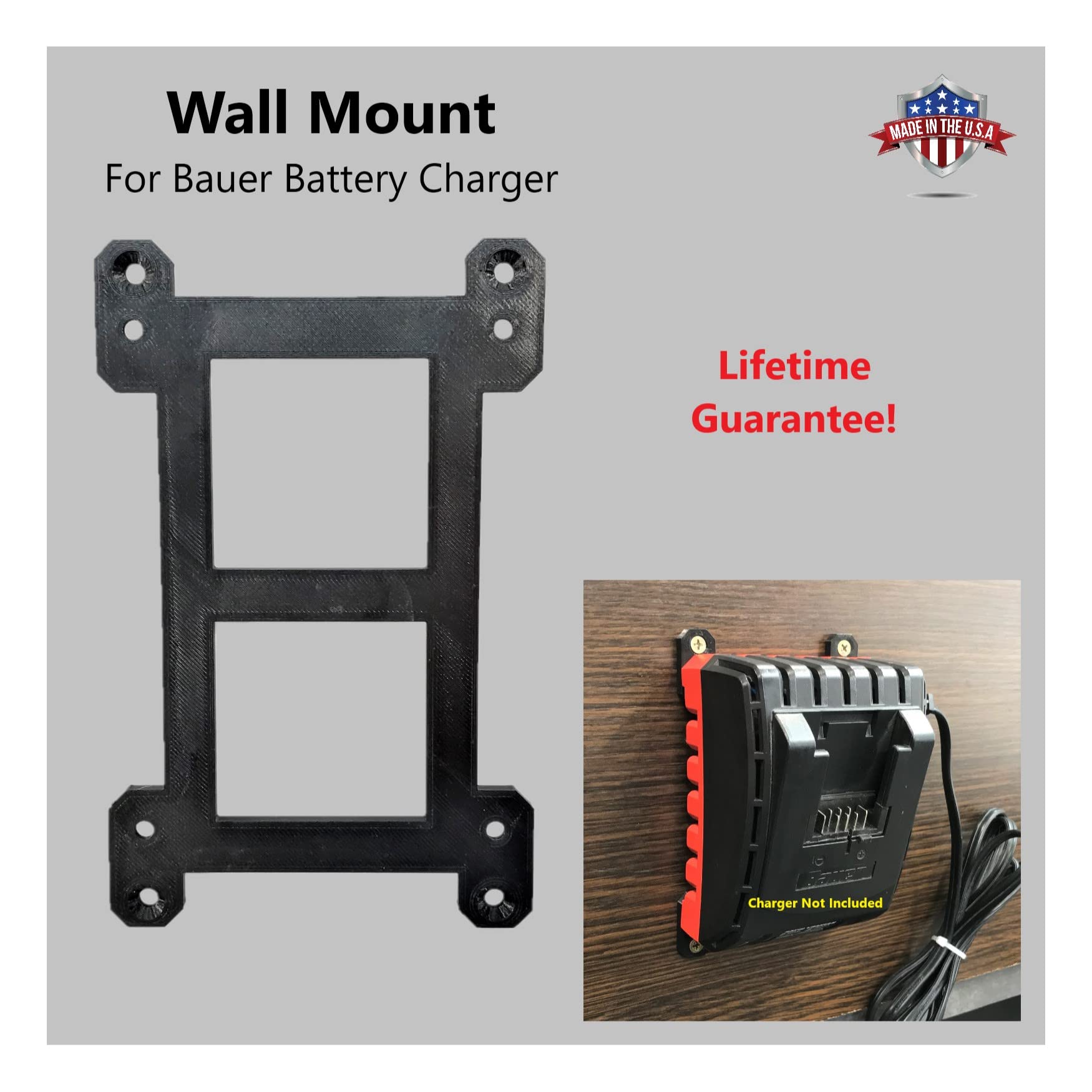 Bauer 20V Lithium Battery Charger Wall Mount Holder - Secure & Space-Saving Storage for Power Tools - Perfect for Garage, Workshop & DIY Projects