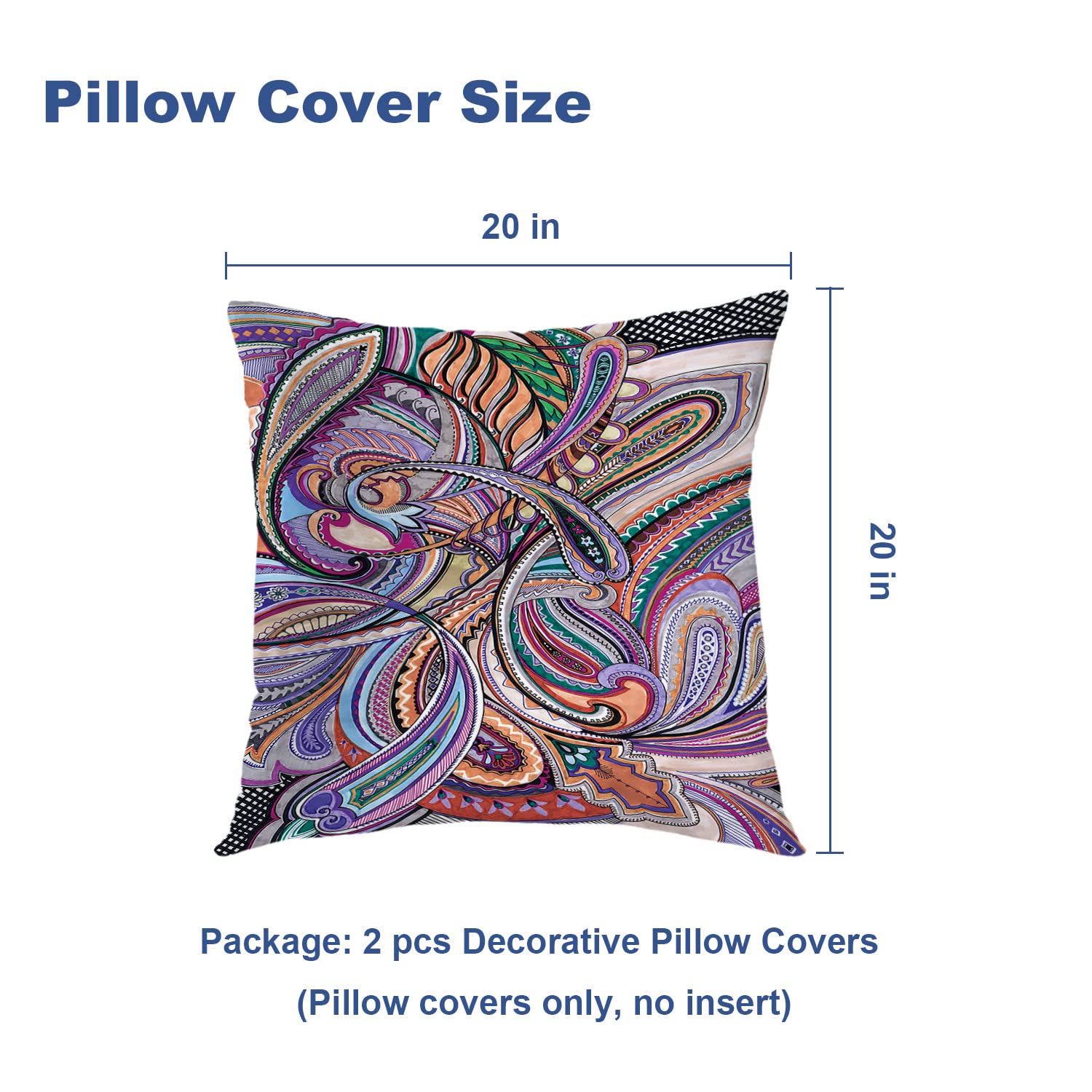 Batmerry Paisley Floral Throw Pillow Covers 20x20 Inches - Purple Psychedelic Bohemian Decorative Cushion Covers with Invisible Zipper, Digital Printed Blended Fabric for Sofa, Couch & Bed - Perfect for Living Room, Bedroom & Home Decor