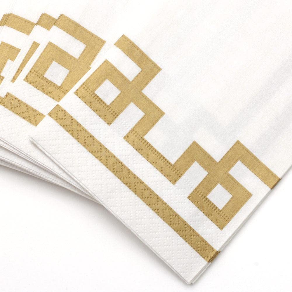 Premium Caspari Rive Gauche Gold & White Paper Guest Towels - 4 Packs of 15 Luxury Disposable Napkins for Weddings, Parties & Upscale Events