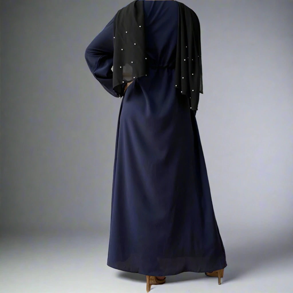Elegant Muslim Button Up Abaya Dress with Stand Collar - Modest Islamic Prayer Dress for Women, Perfect for Mosque, Eid & Special Occasions