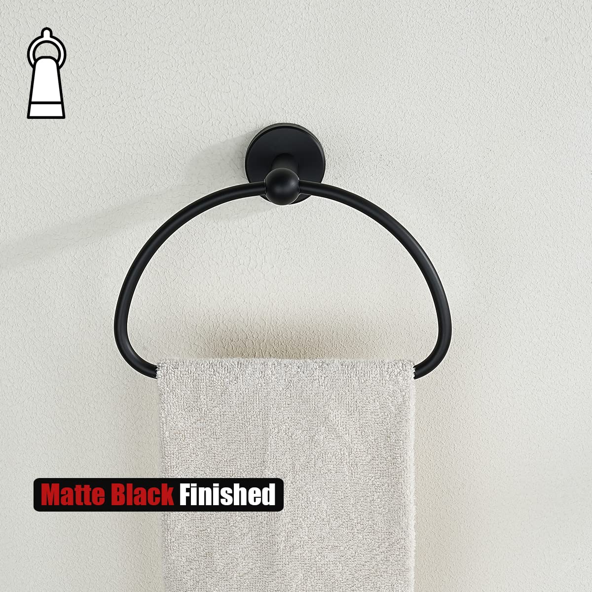 Matte Black Stainless Steel Towel Ring - 7