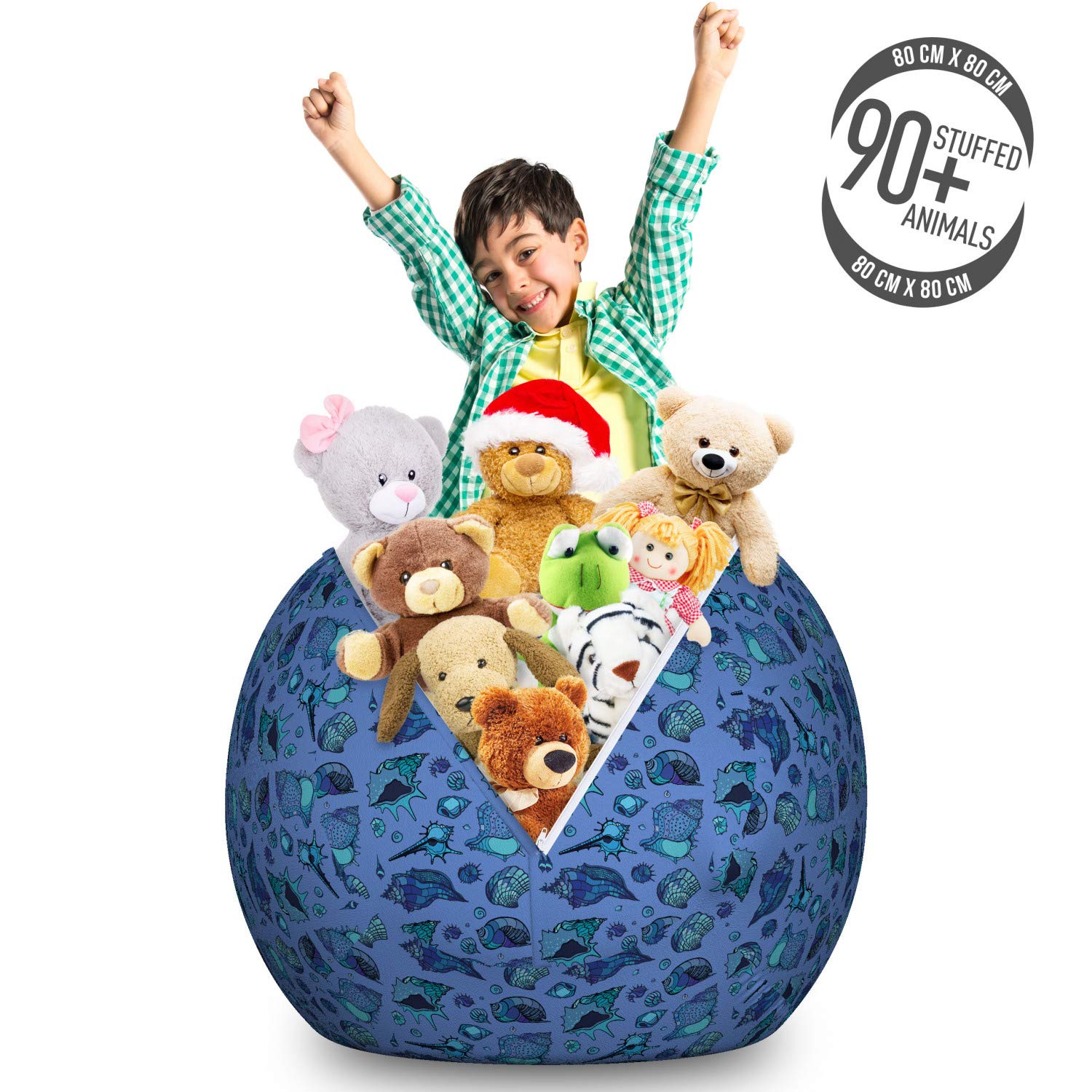 Ambesonne Nautical Storage Toy Bag Chair - Large Washable Organizer for Stuffed Animals & Toys with Seashell Ocean Design in Aqua Dark Lavender | Perfect for Kids' Room, Playroom & Beach House Decor