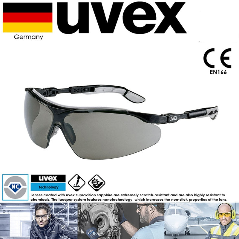 Uvex I VO Grey Safety Glasses 9160 076 - UV400 Protection, Anti-Fog, Scratch Resistant for Construction, Woodworking & Outdoor Activities
