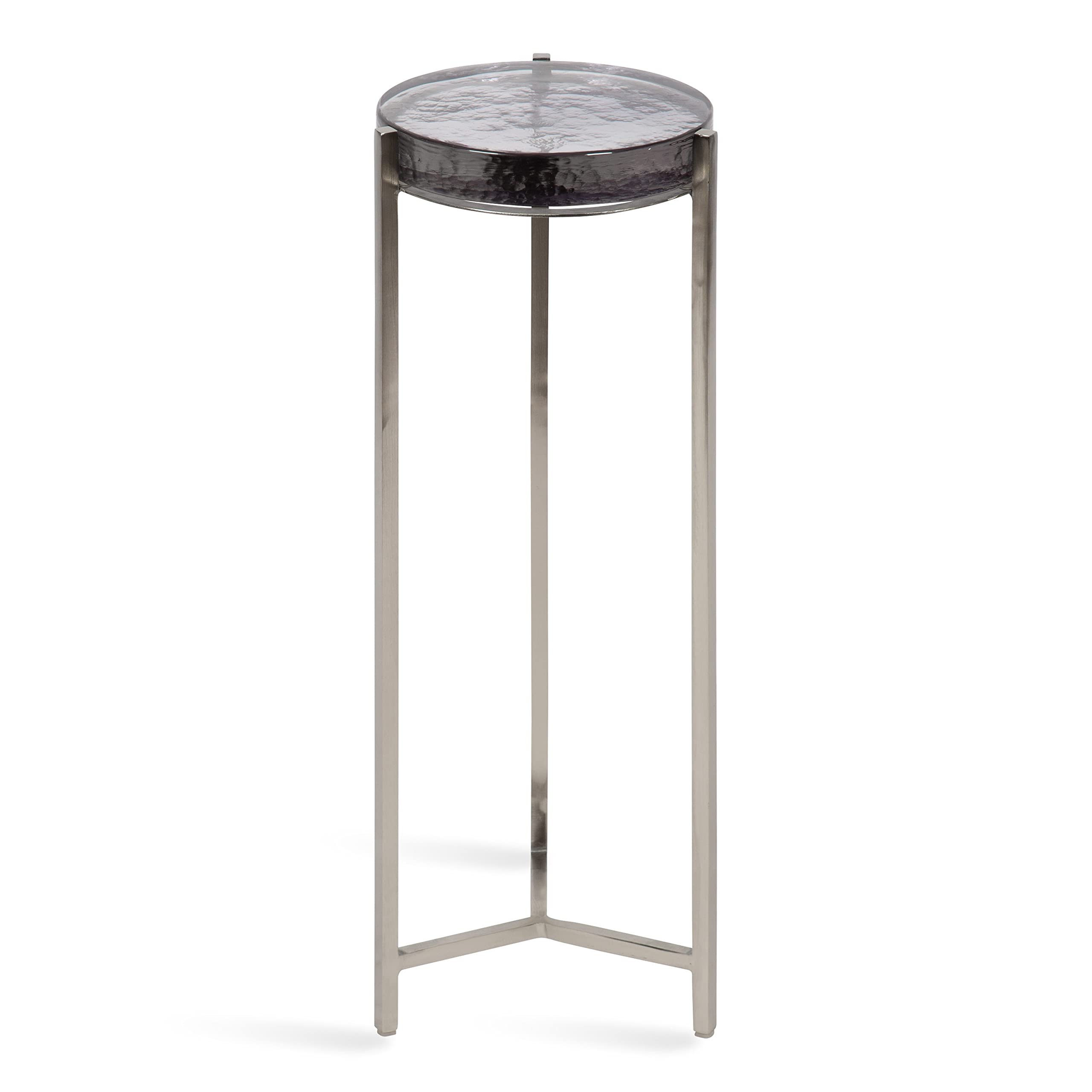 Kate & Laurel Aguilar Modern Side Table - 9x9x23 Inches, Silver Metal Frame with Tinted Glass Top - Compact Accent Table for Small Spaces | Perfect for Living Room, Bedroom, or Office Decor