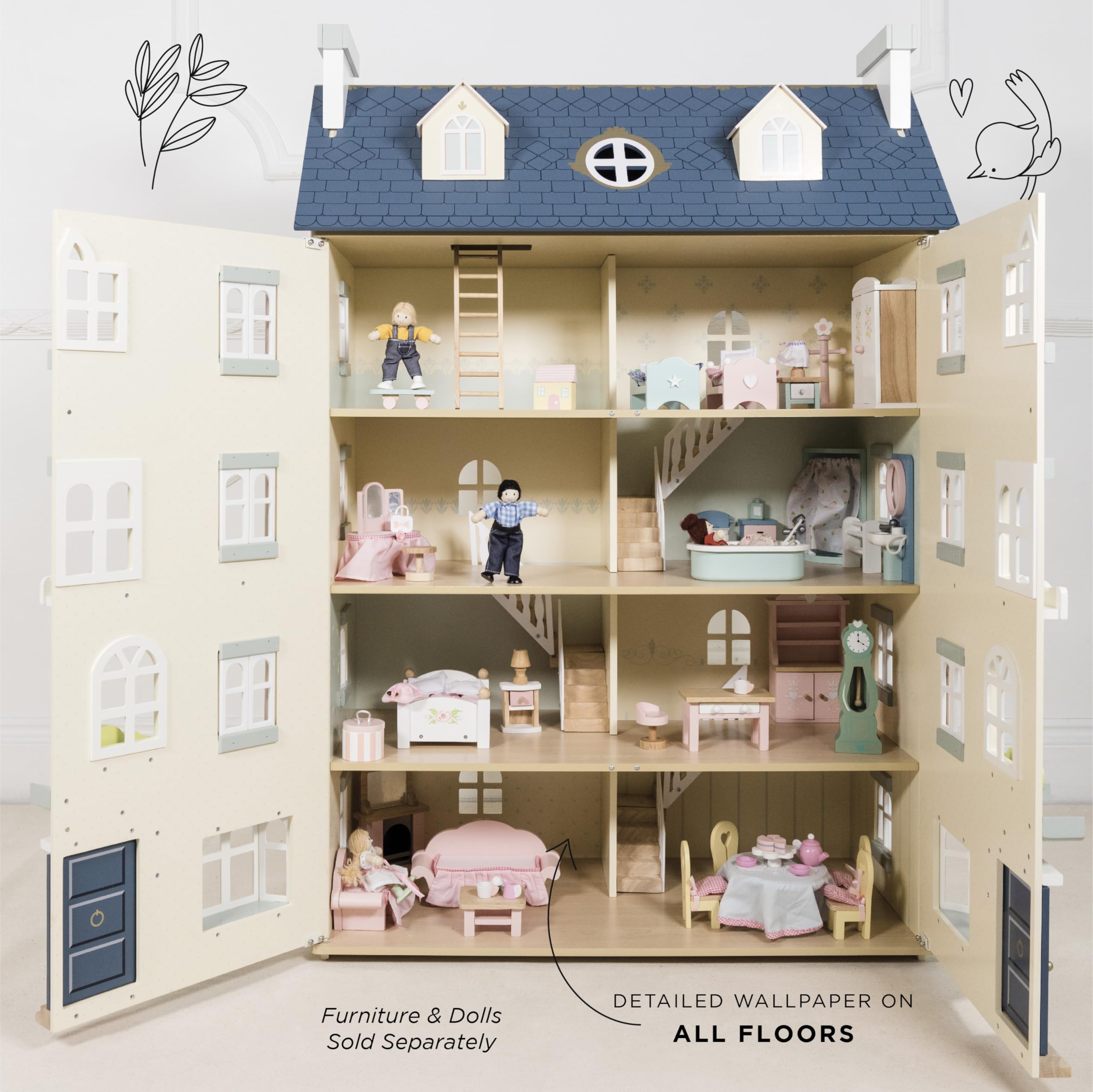Le Toy Van Palace House Large 5-Storey Wooden Dollhouse - Premium Wooden Dolls House Play Set for Kids Ages 3+ | Perfect Gift for Girls & Boys | Pretend Play, Home Decor, Nursery Display