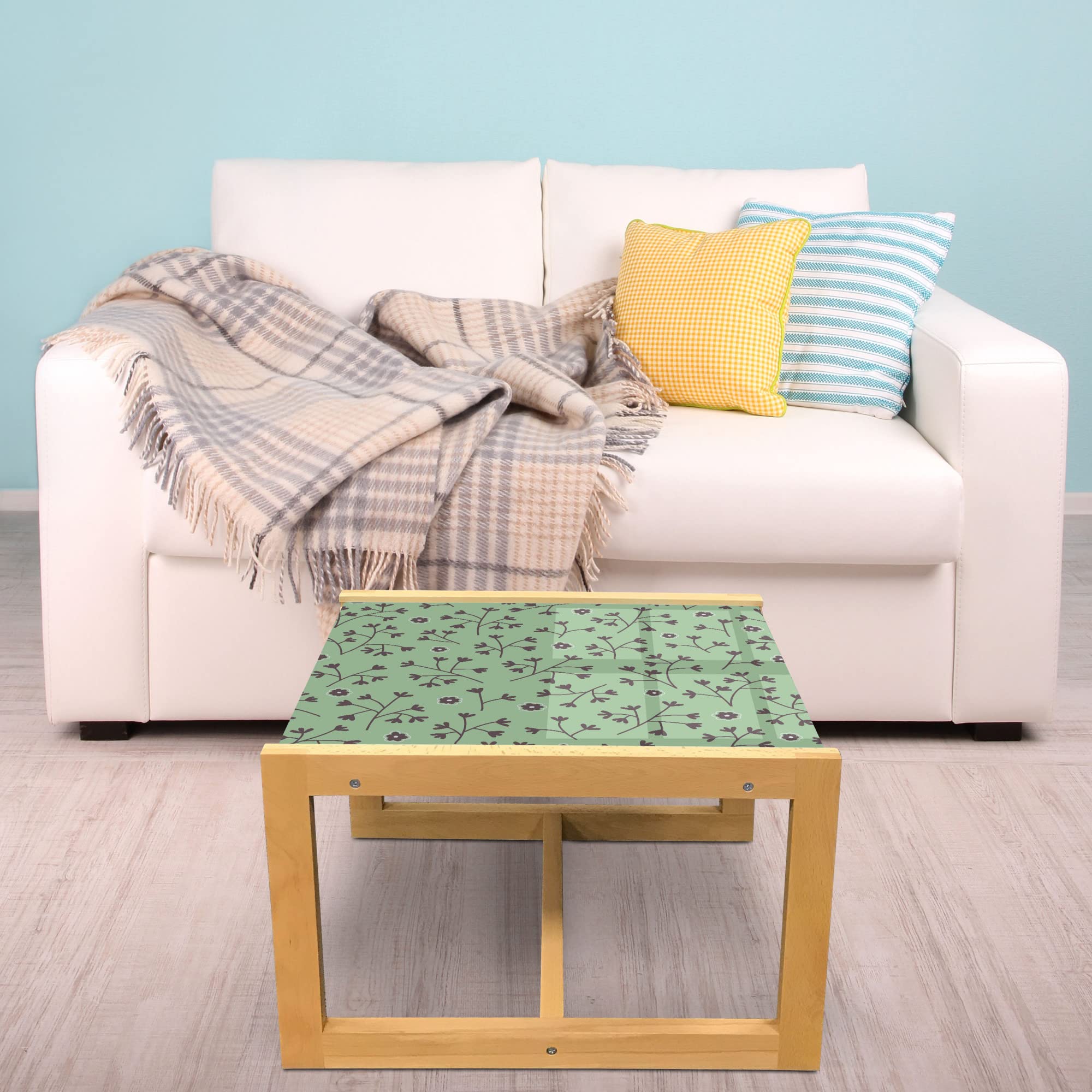 Ambesonne Floral Coffee Table - Botanical Design with Wooden Frame for Office & Home Decor