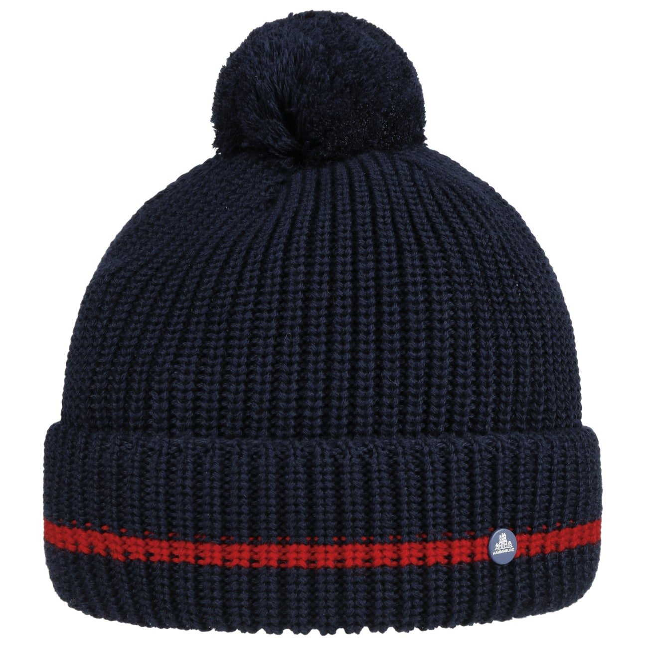 Hammaburg Striped Cuff Pompom Beanie - Warm Winter Knit Hat for Women & Men - Perfect for Skiing, Snowboarding & Outdoor Activities