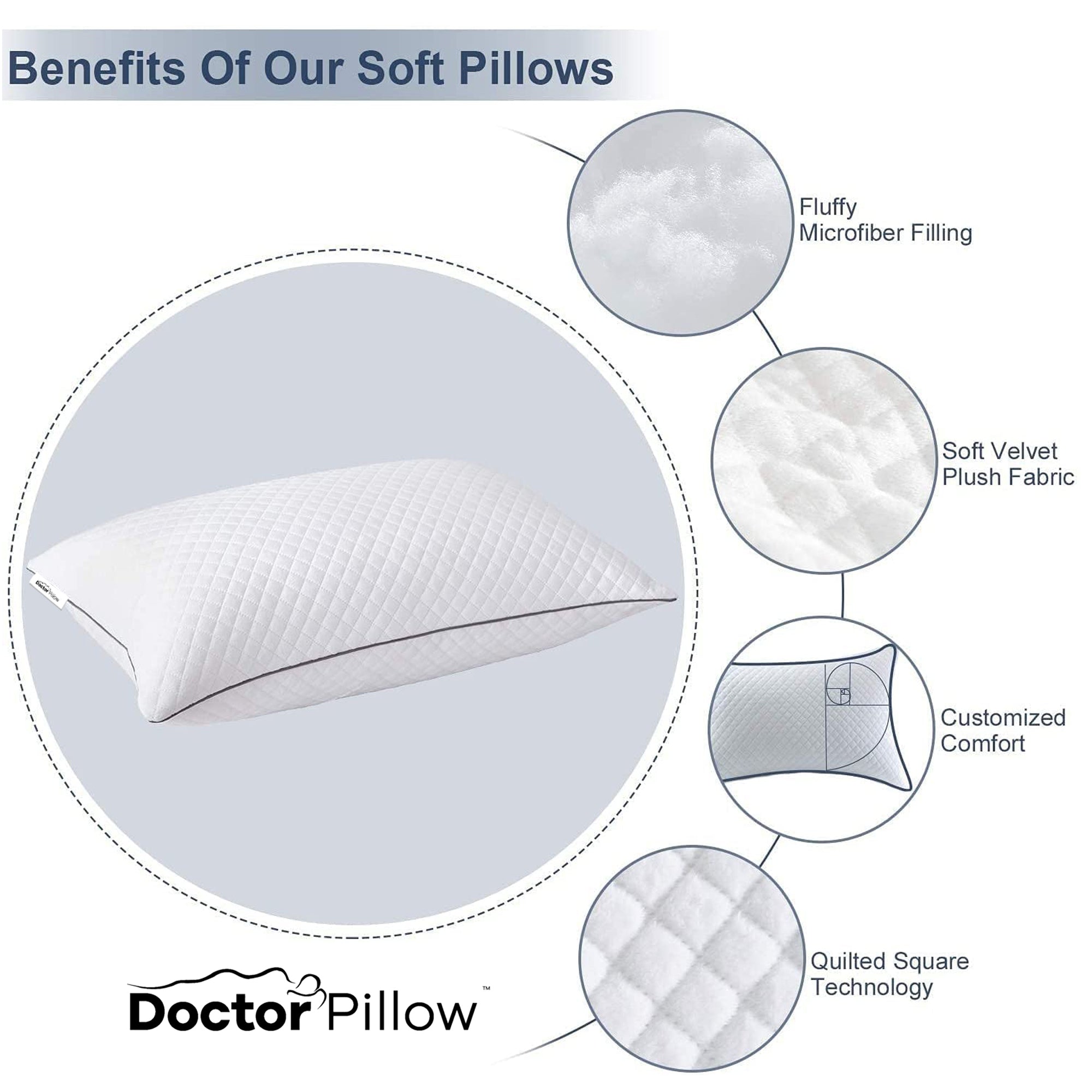 HOMAX Super Soft Adjustable Bed Pillows - Full Size Comfort for Side, Back & Stomach Sleepers | Breathable & Supportive for Better Sleep at Home or Travel