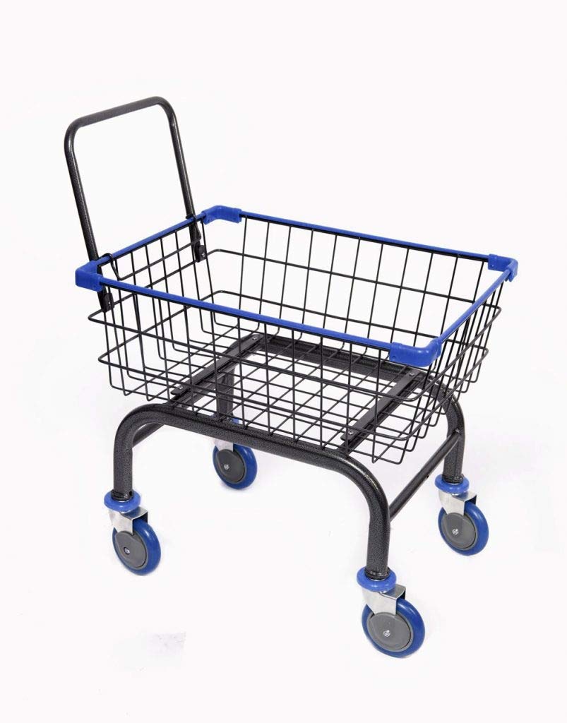 Heavy Duty Laundry Cart with Wheels - 1.8 Bushel Grocery Shopping Basket with U-Shaped Handle (Blue) - Perfect for Laundry Room, Supermarket, Dorm & Apartment Use