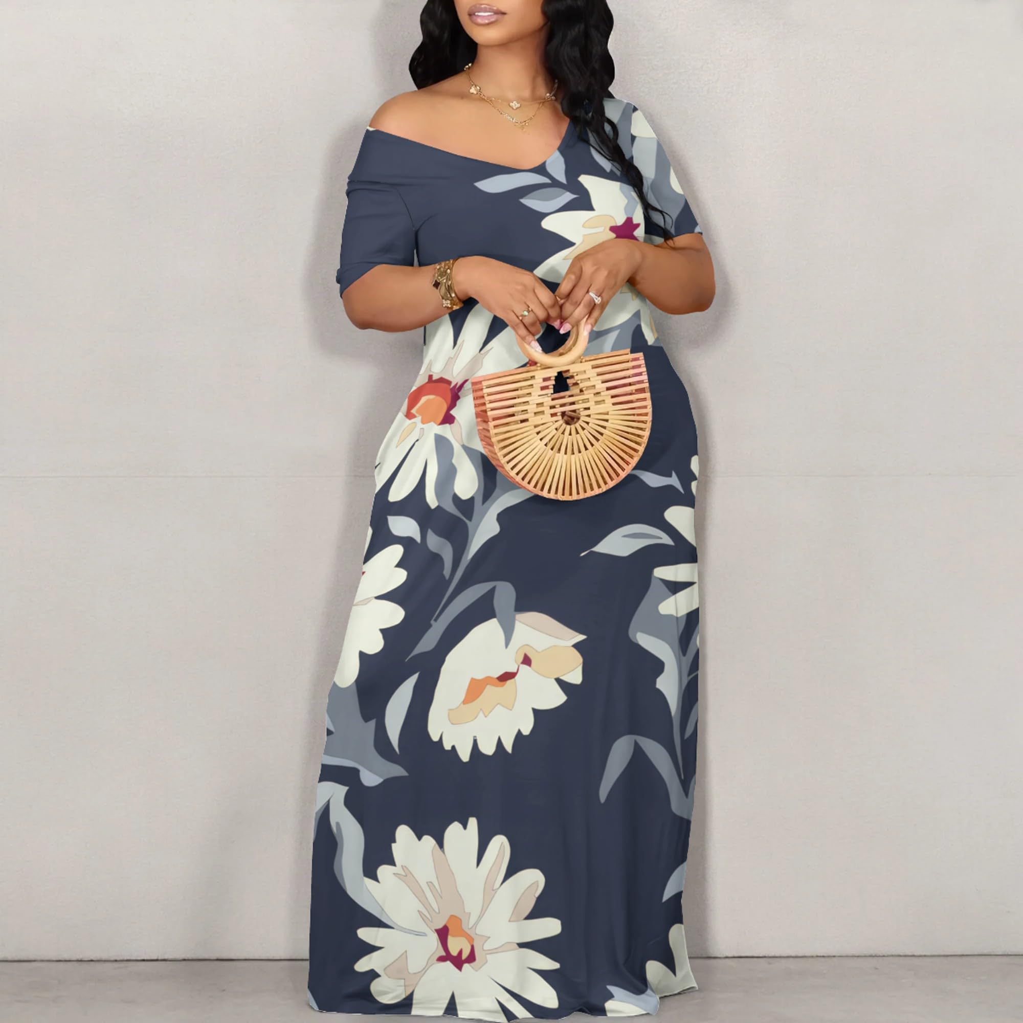 Women's Sexy Beach Outfits - Summer Off Shoulder Maxi Dresses with Flowy Design for Vacation, Pool Party & Tropical Getaway