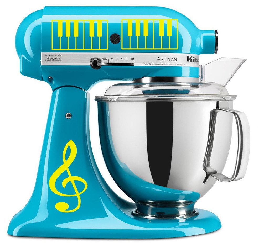 Treble Clef & Piano Keys Vinyl Decal Set for KitchenAid Mixers - Music Lover's Decorative Stickers - Dishwasher Safe & Removable - Perfect for Baking Enthusiasts & Home Decor