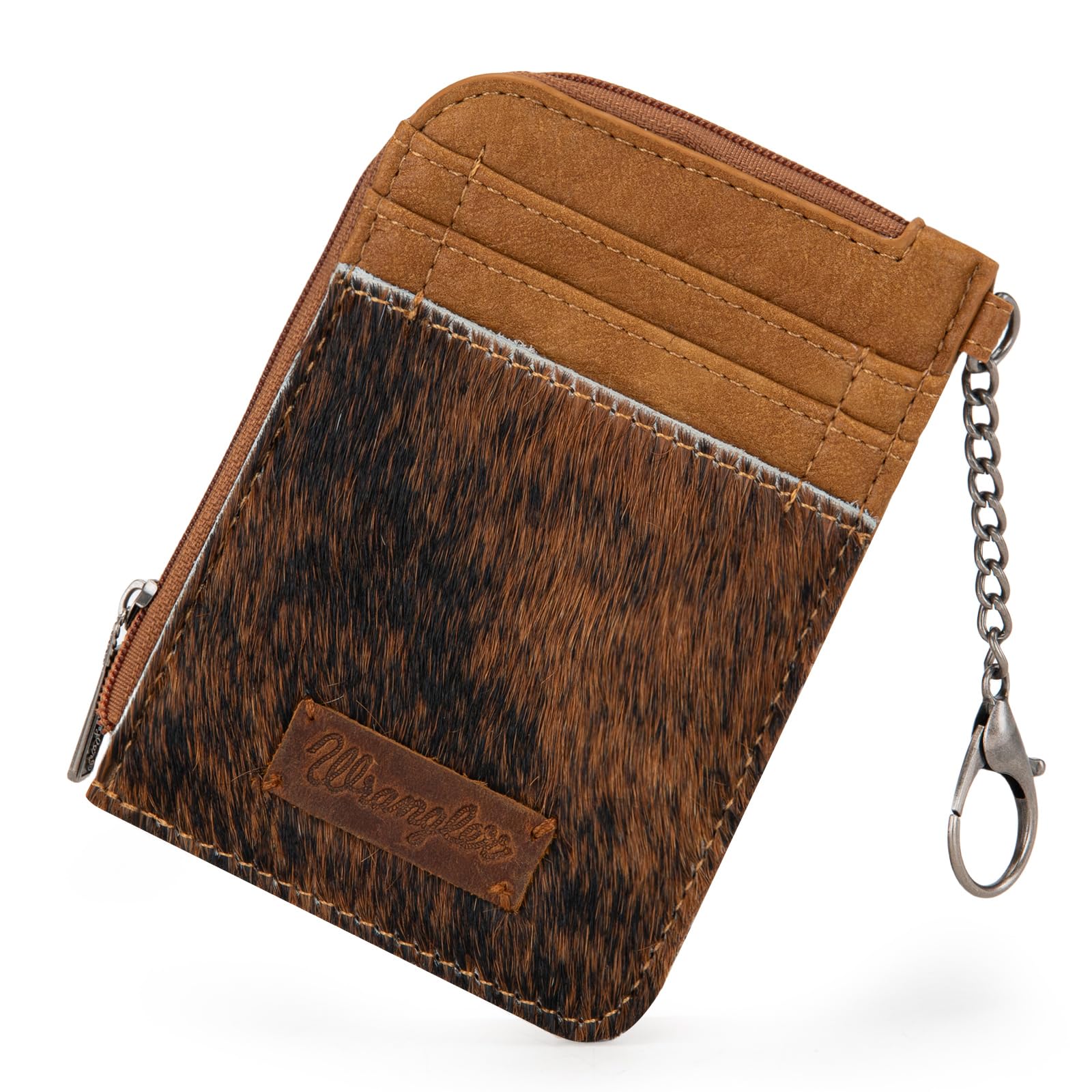Montana West Wrangler Genuine Cowhide Horsehair Card Wallet for Women - RFID Blocking Credit Card Holder with Keychain - Western Style Animal Print Bifold Wallet (WG66-W005BR) | Perfect for Everyday Use, Travel & Gift Giving