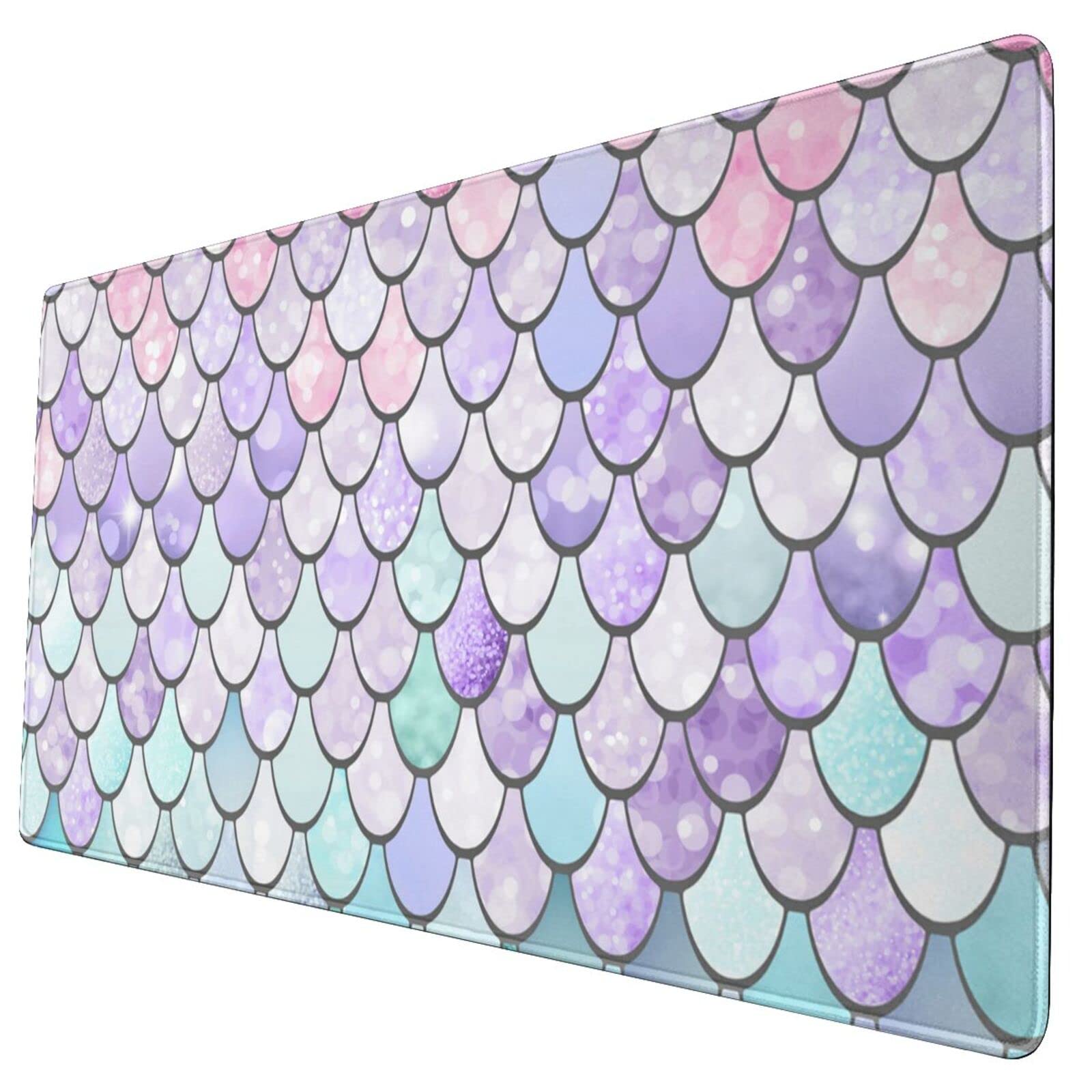 Pink & Purple Mermaid Extended Gaming Mouse Pad - Non-Slip Rubber Base, Water-Resistant Large Mouse Mat (16x29.5 in) for PC, Laptop, Keyboard - Perfect for Gamers, Office & Home Workspace Setup