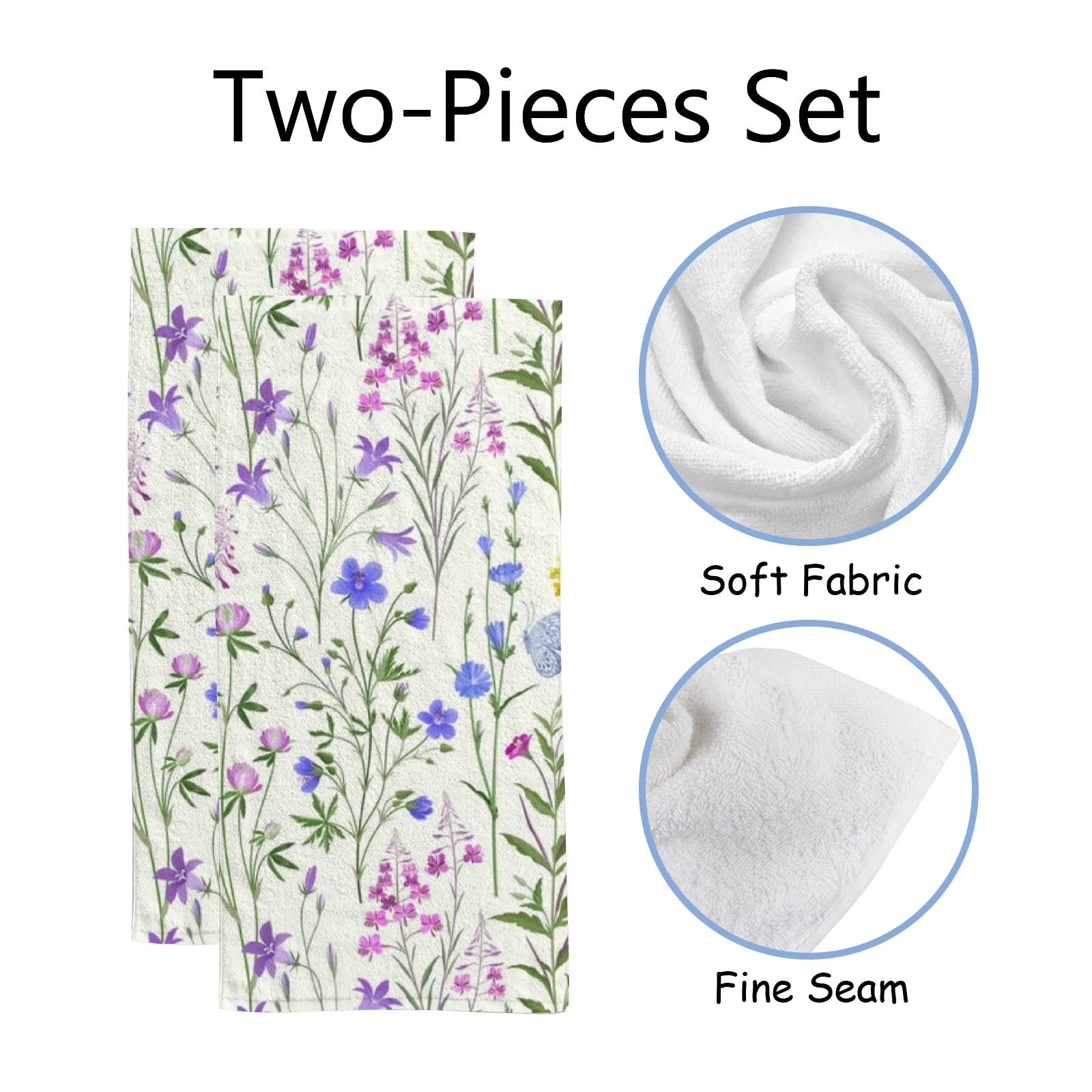 Vantaso 2-Pack Soft & Absorbent Bath Hand Towels - Spring Blue & Pink Meadow Flowers, Beige Washcloths for Kitchen, Bathroom, Hotel, Gym & Spa | Perfect for Home Decor, Guest Towels & Luxury Spa Experience